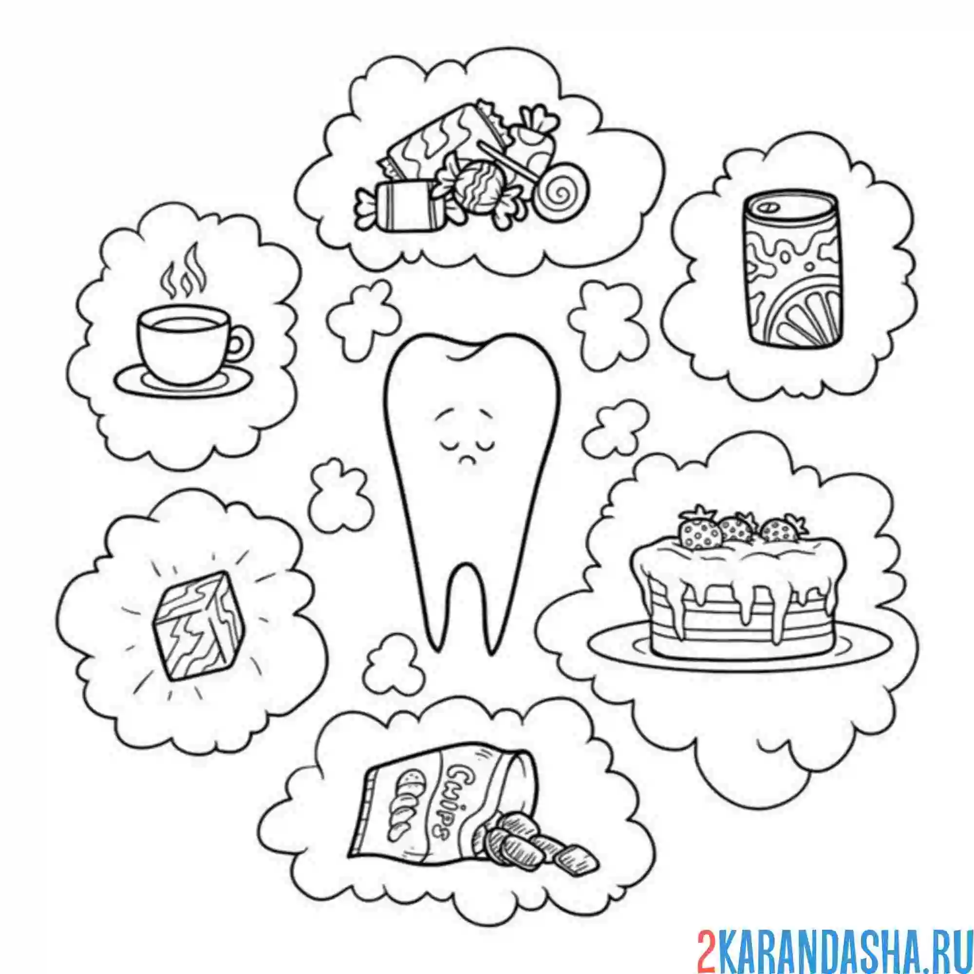 Раскраска вредная для зубов еда