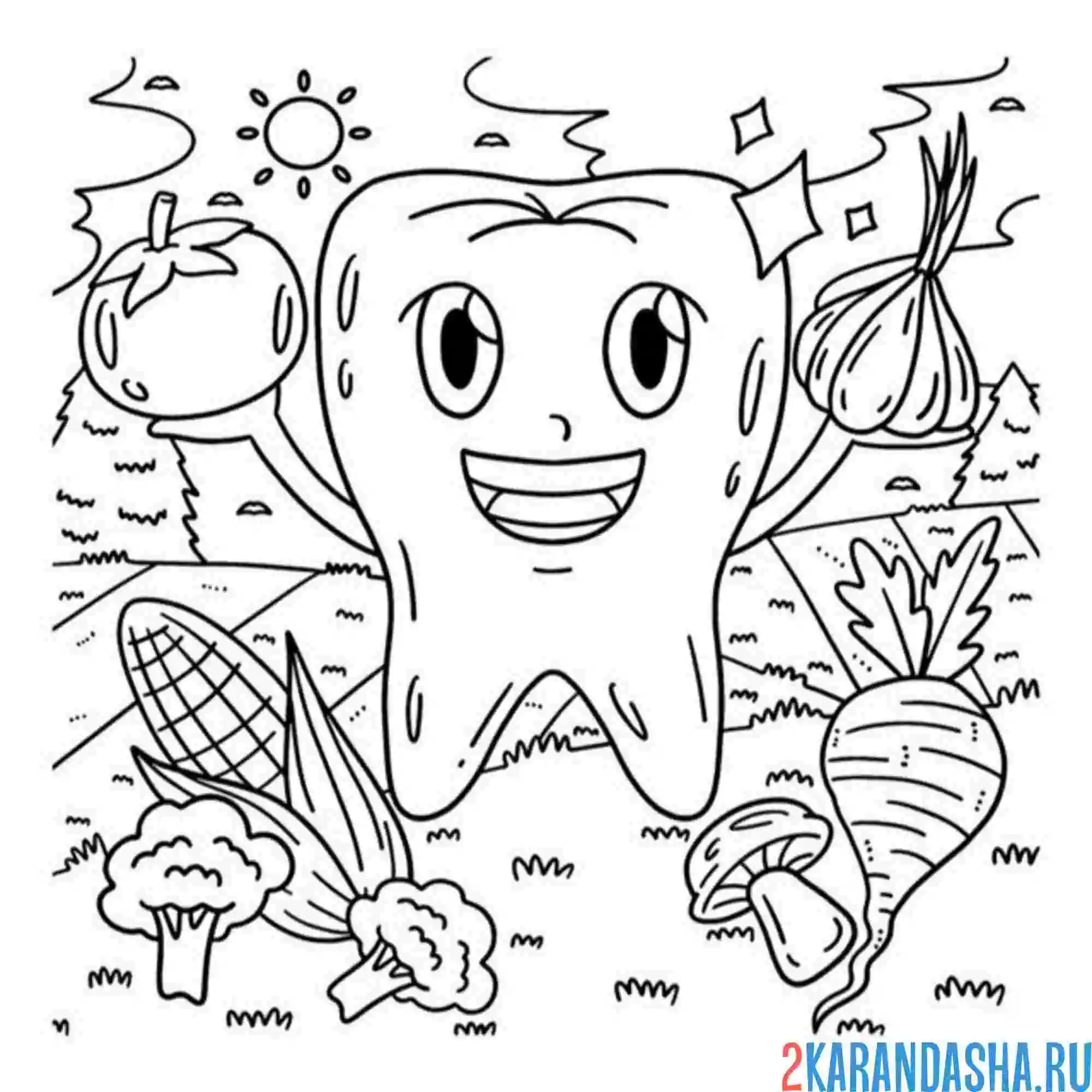 Раскраска овощи нужны для здоровья зубов