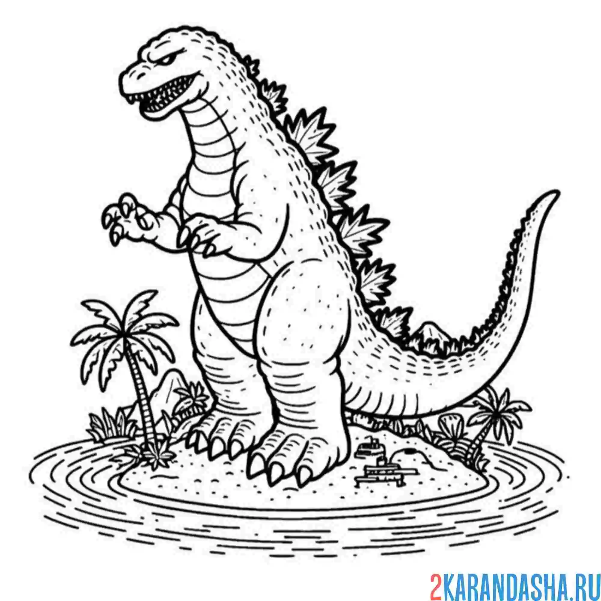 Раскраска годзилла на острове