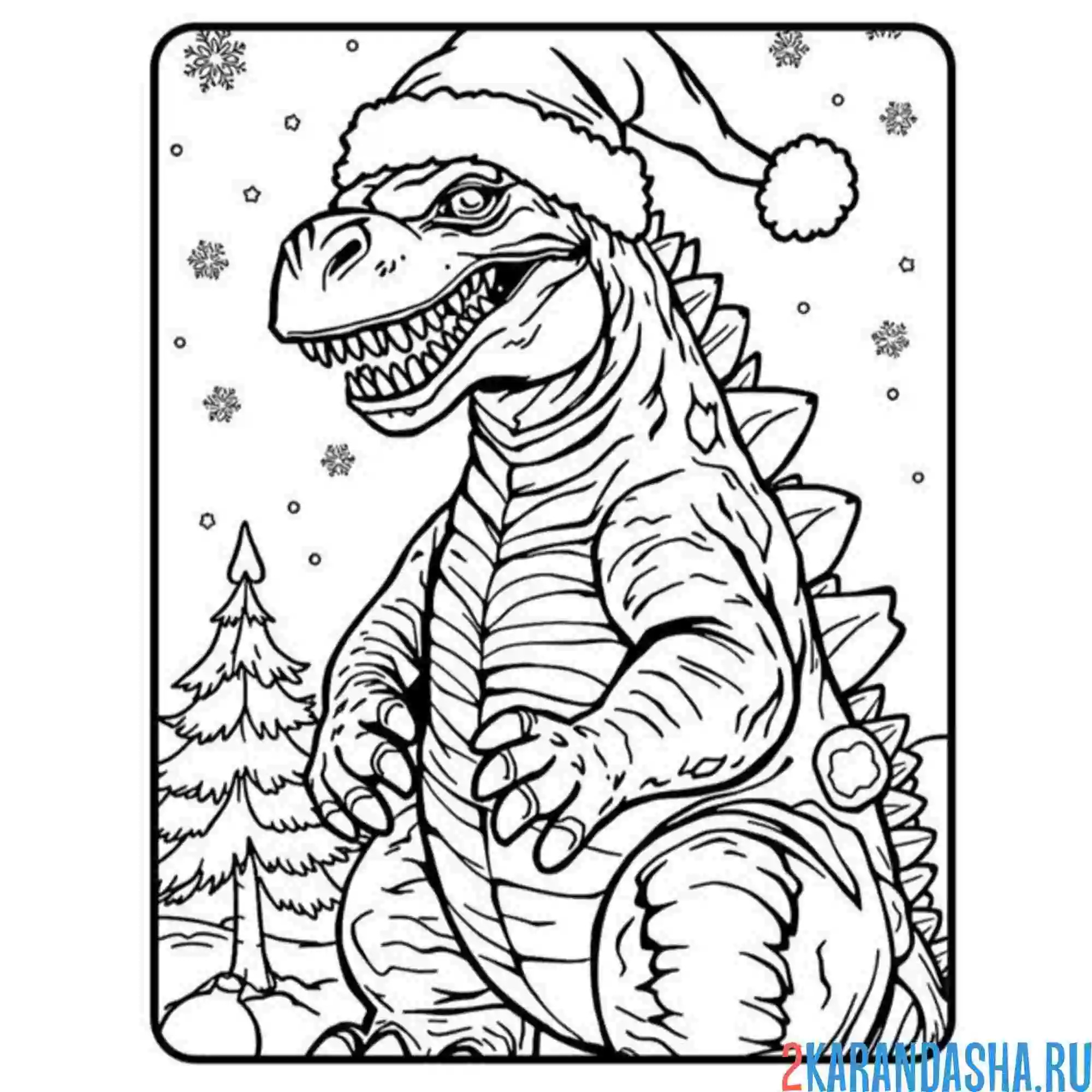 Раскраска годзилла в шапке