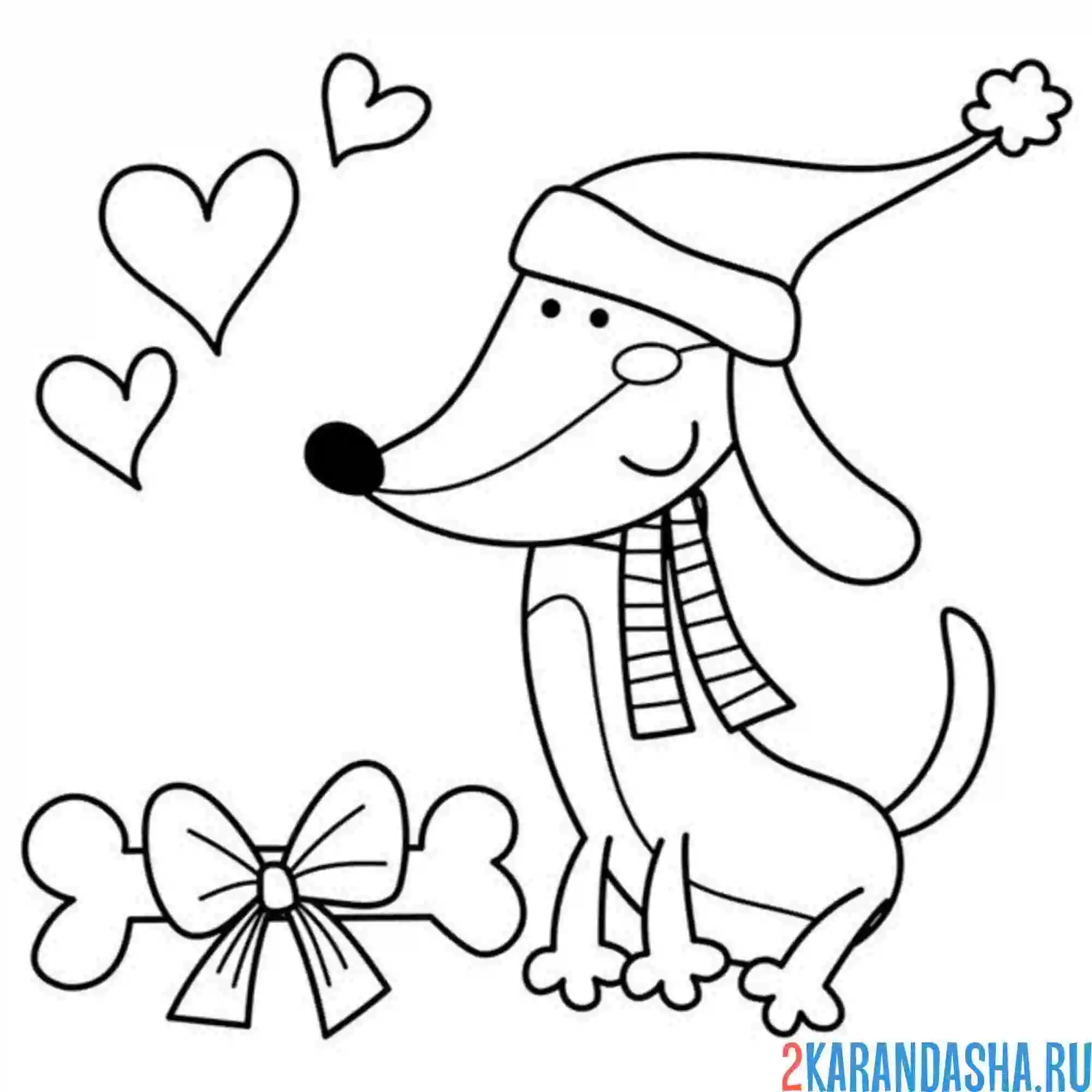 Раскраска такса и косточка