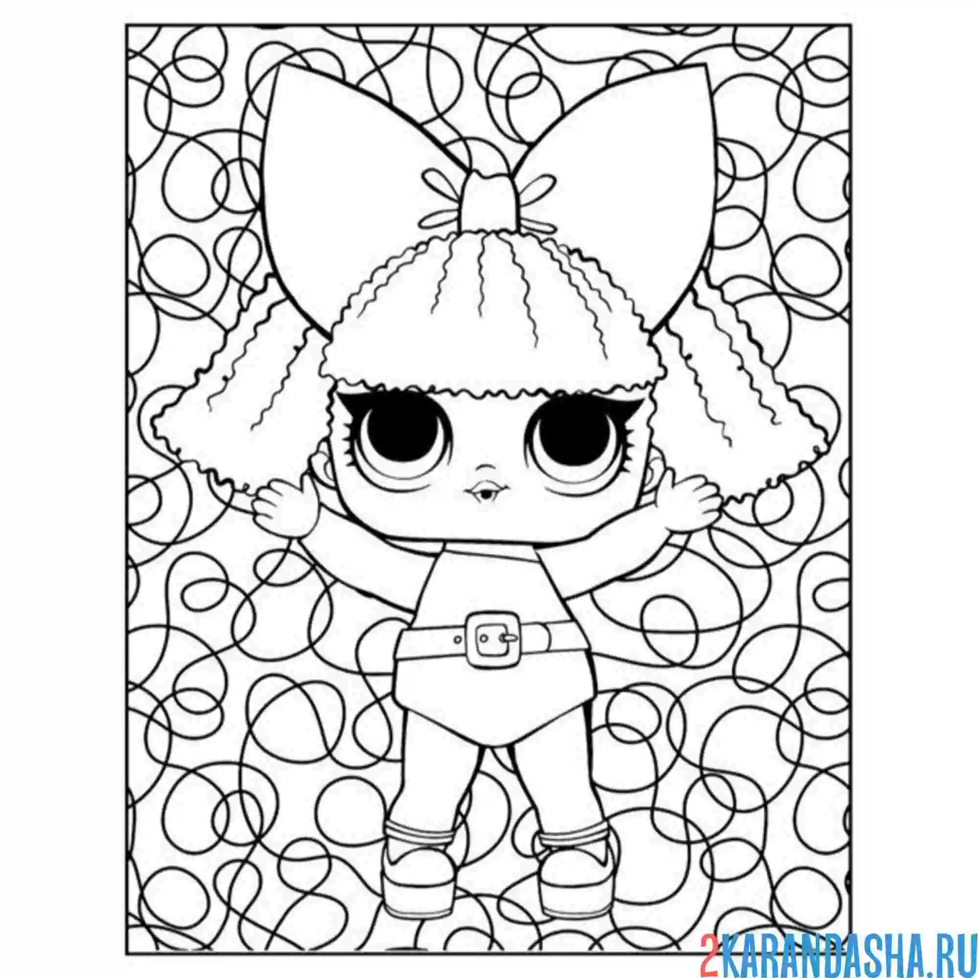 Раскраска кукла лол фон сложный