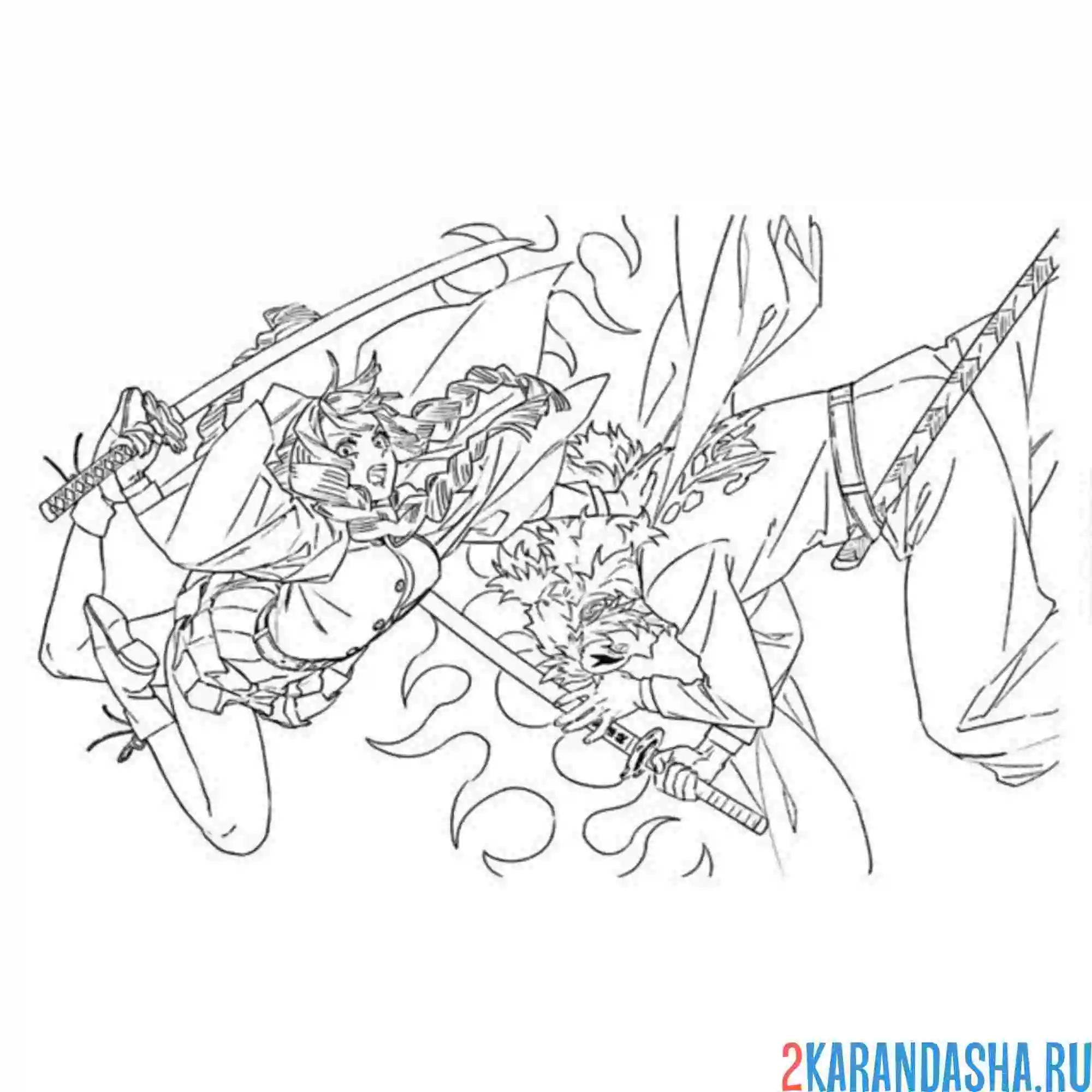 Раскраска клинок рассекающий демонов схватка