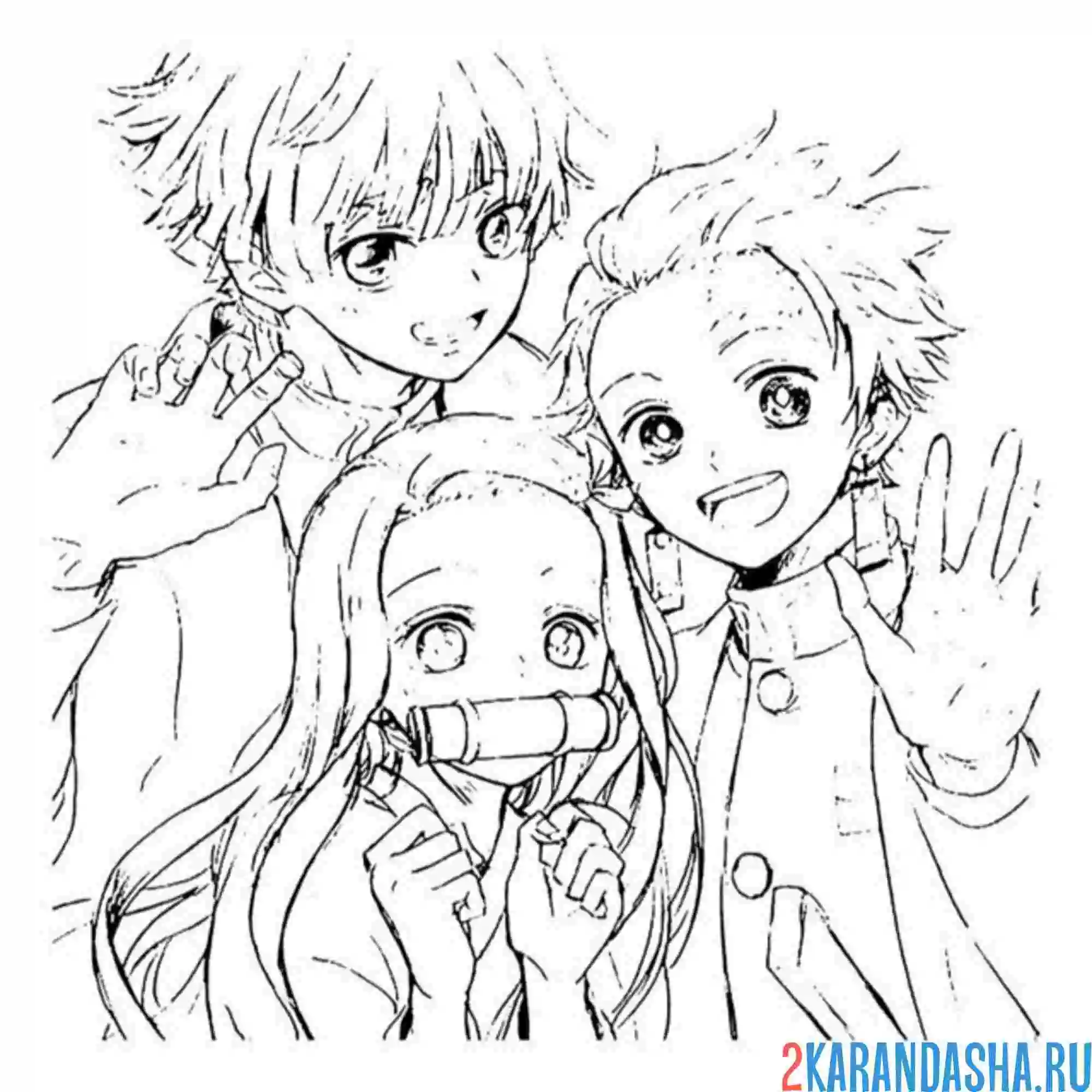 Раскраска три персонажа клинок рассекающий демонов