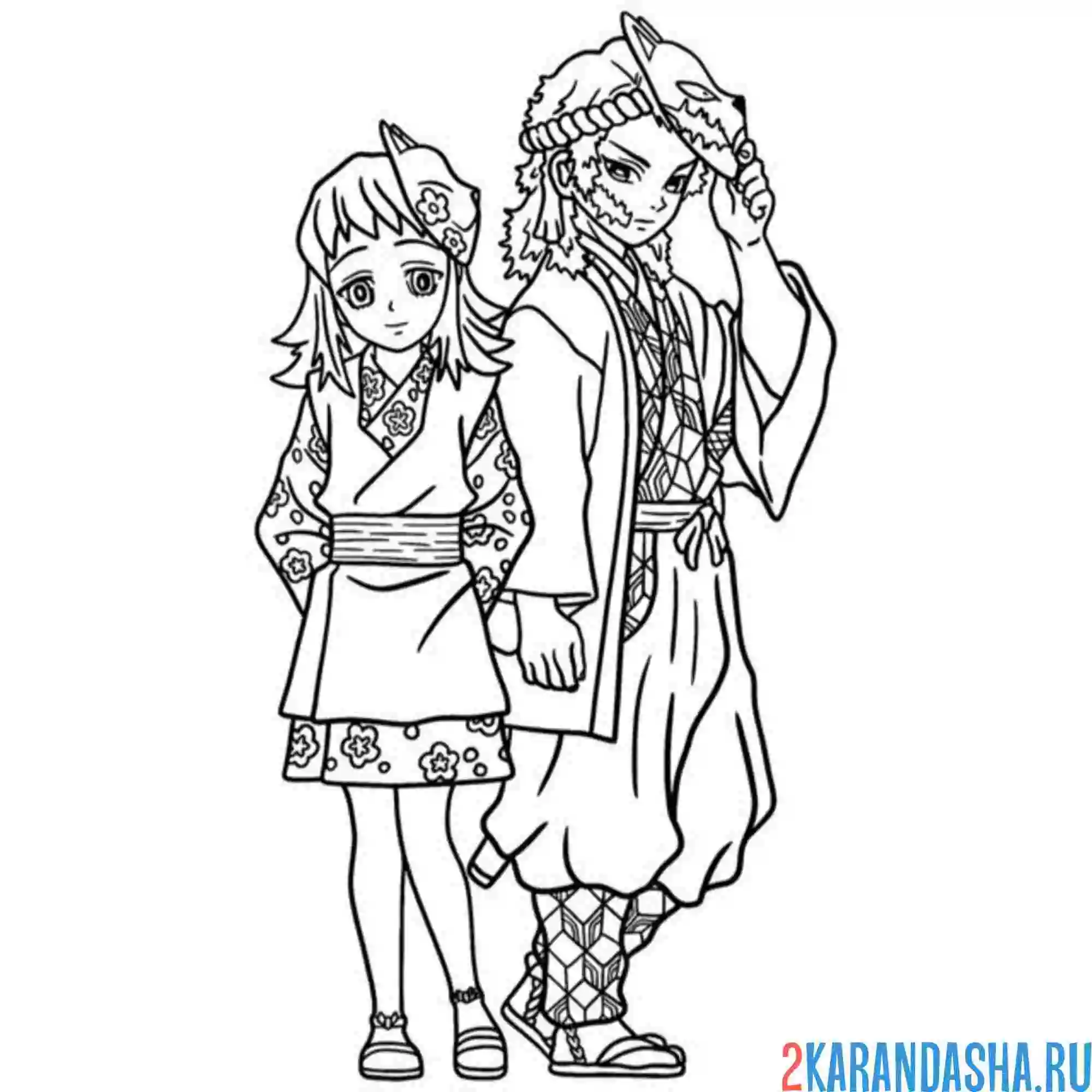 Раскраска макомо и сабито клинок рассекающий демонов