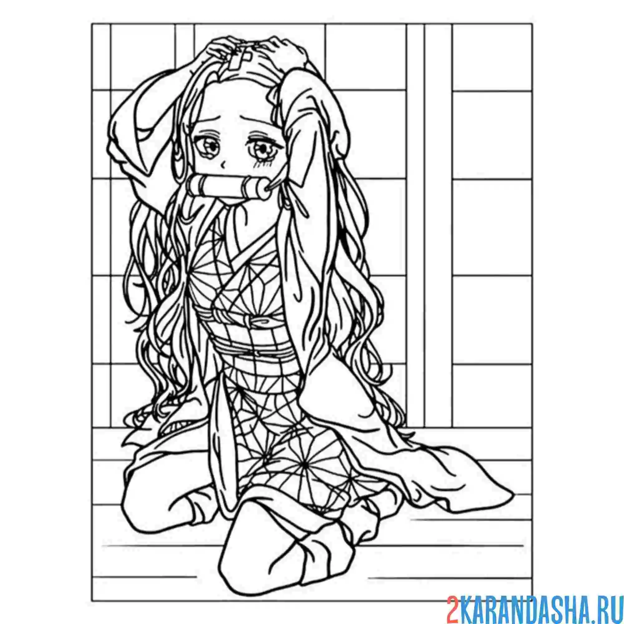 Раскраска незуко в комнате