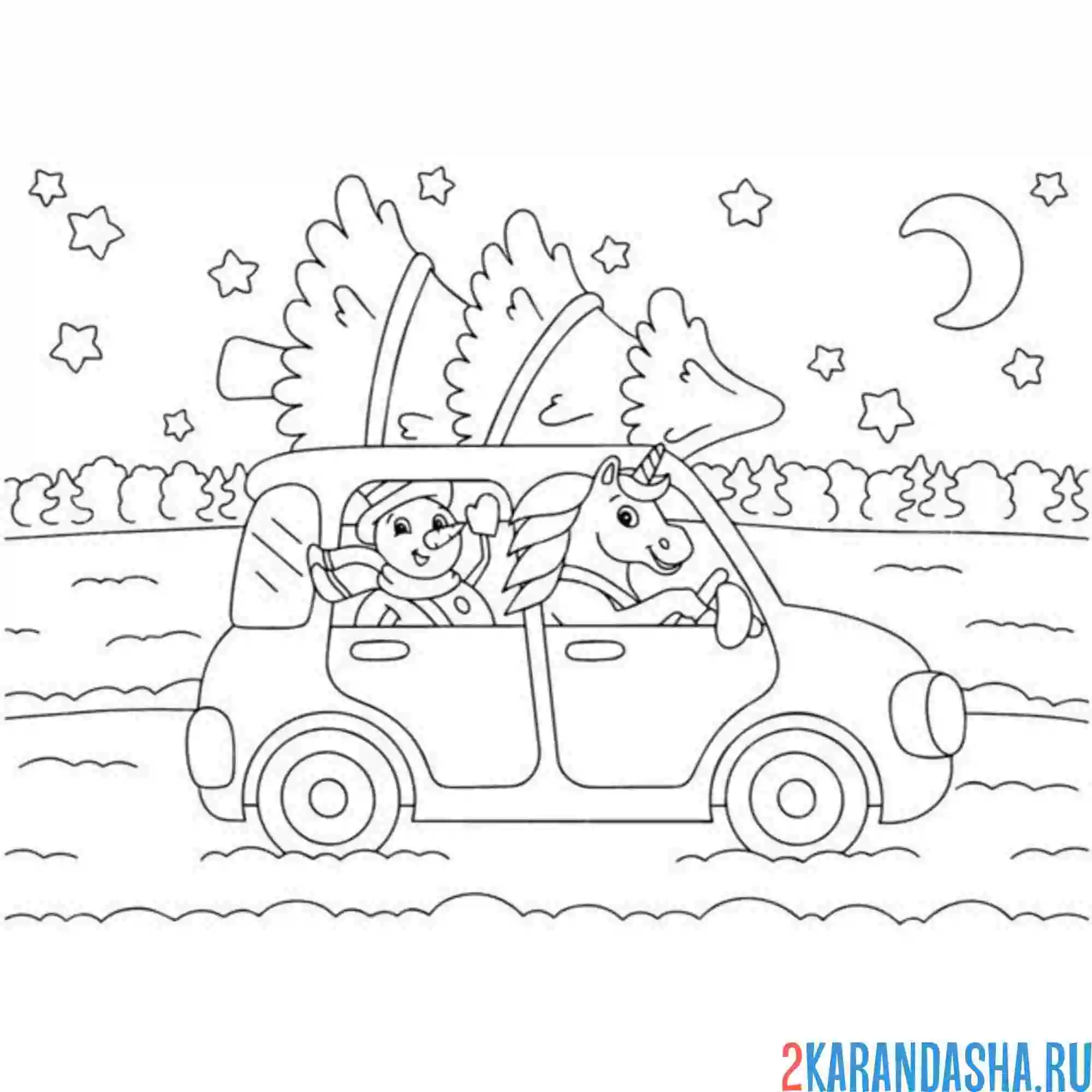 Раскраска елка единорог 2025 год