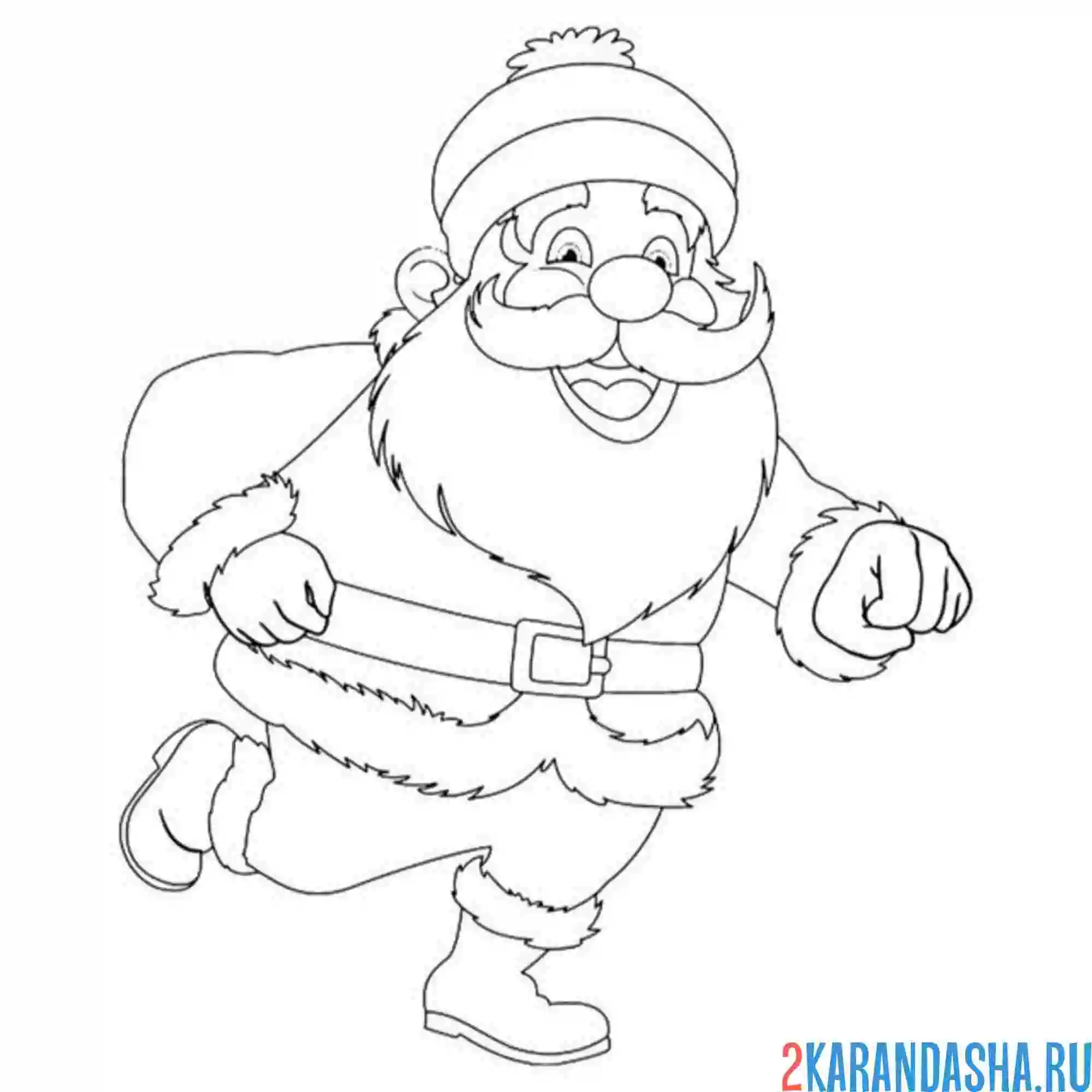 Раскраска счастливый дед мороз на новый год