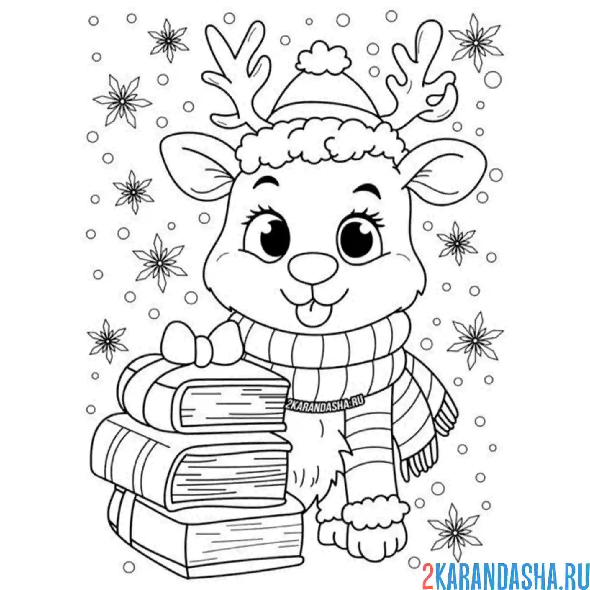 Раскраска новогодний олень милашка
