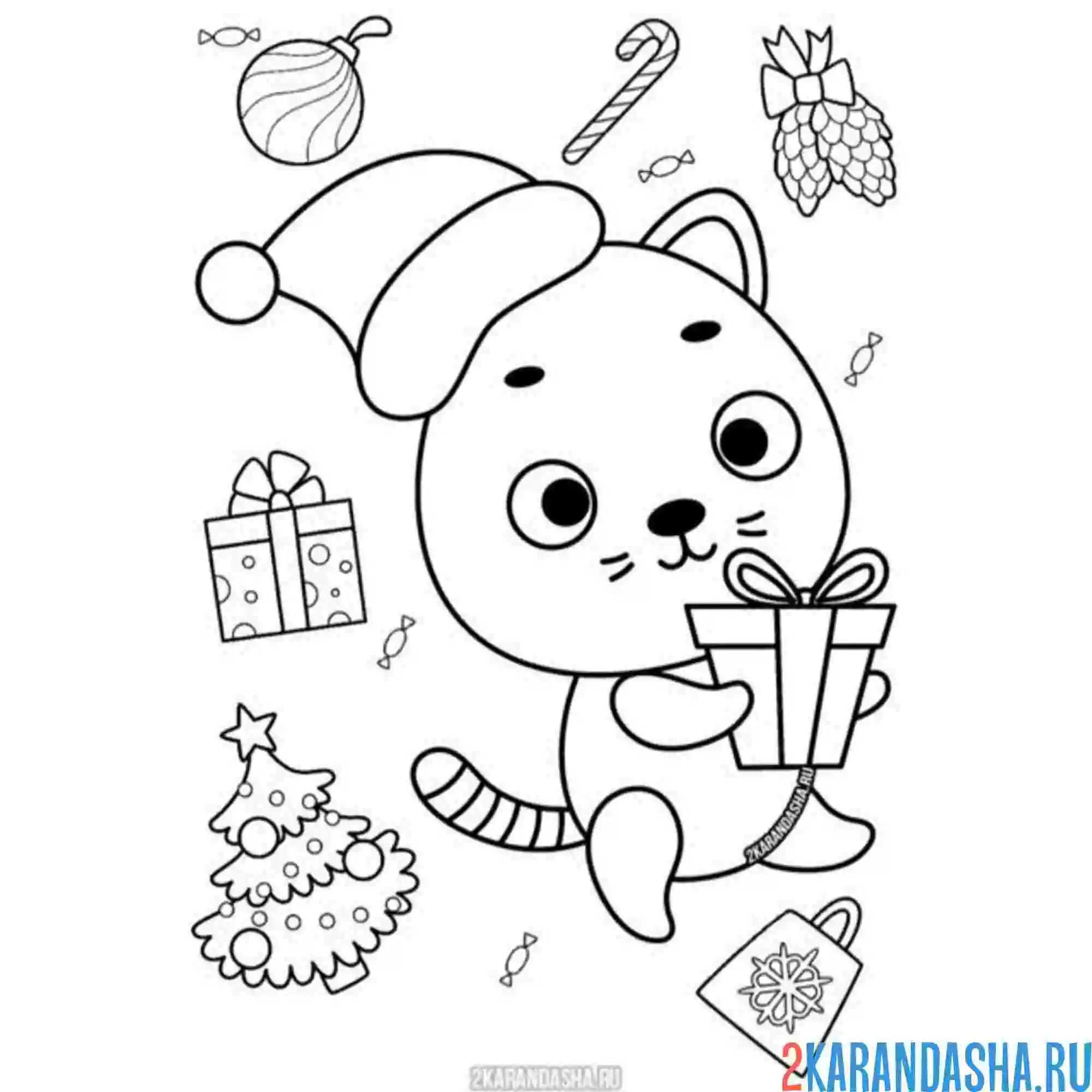 Раскраска новогодний котик тема