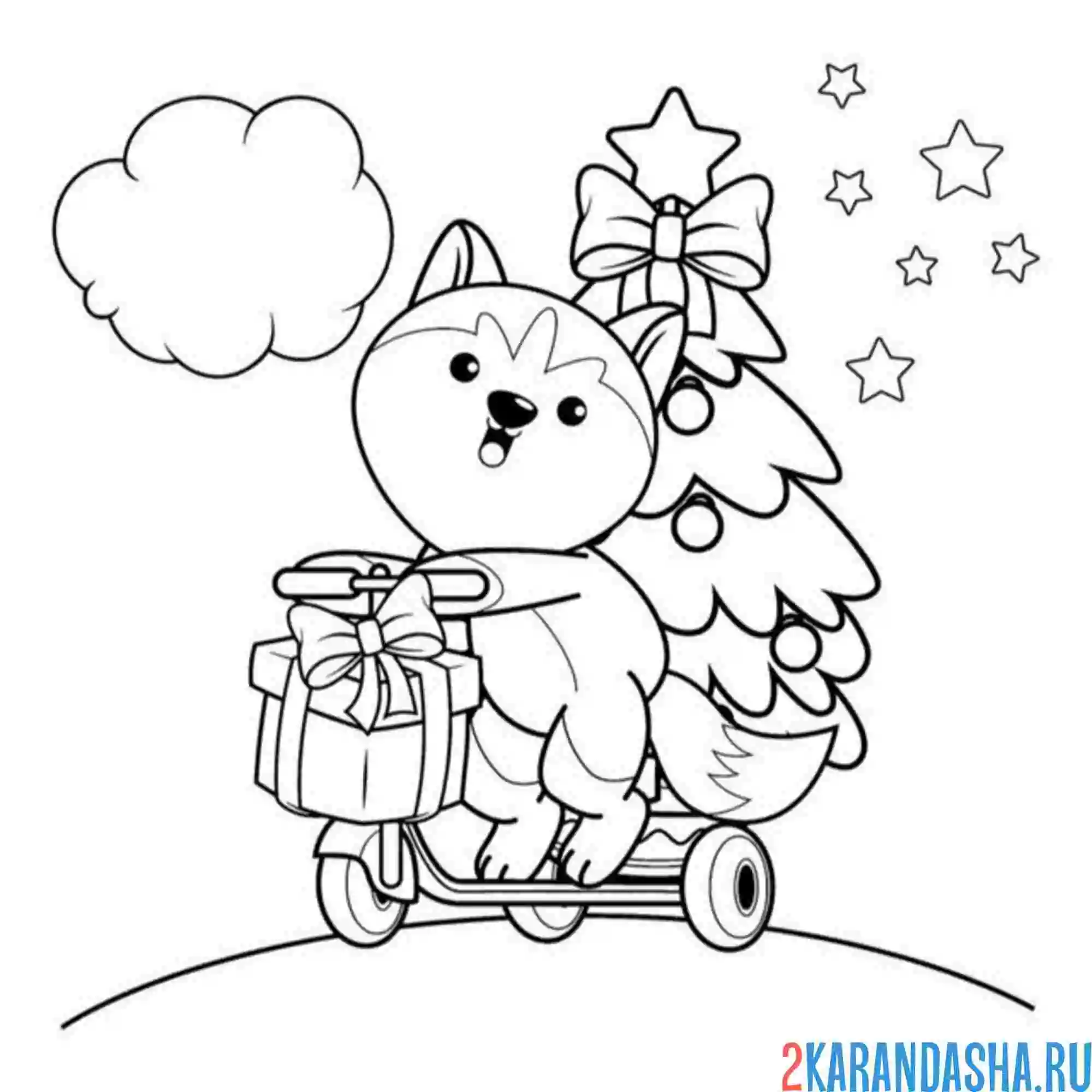 Раскраска корги в новый год
