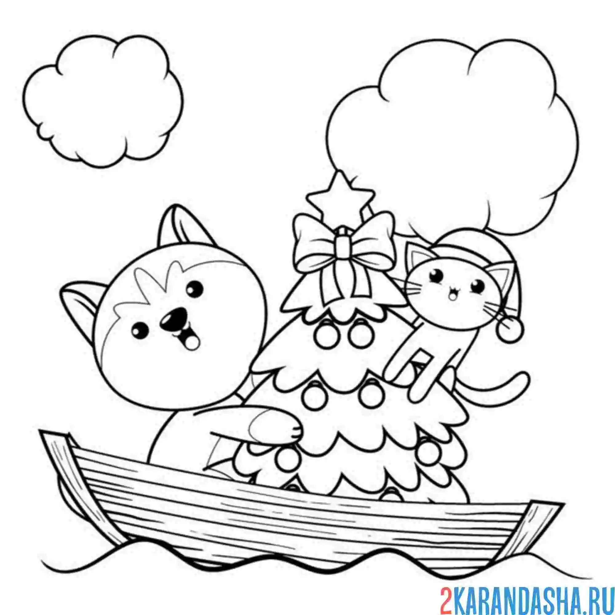 Раскраска новогодний котик и корги