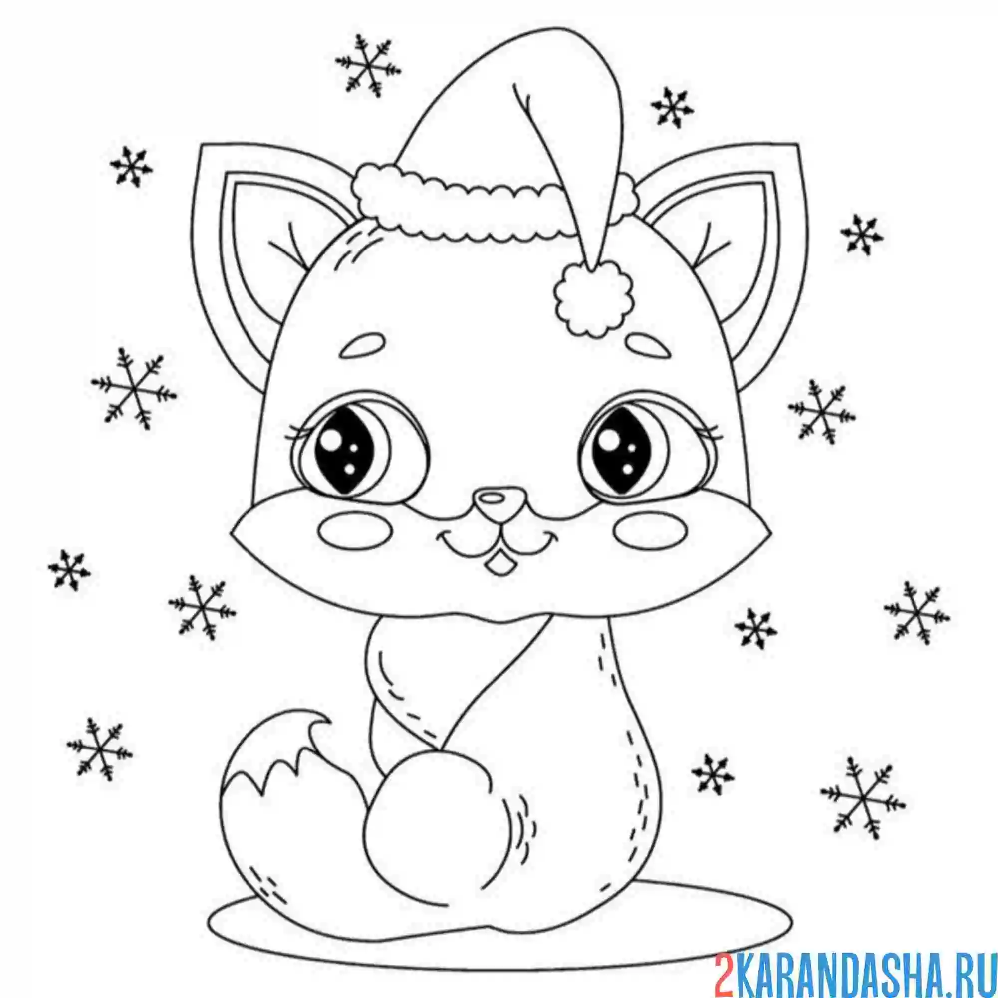 Раскраска простой новогодний котик