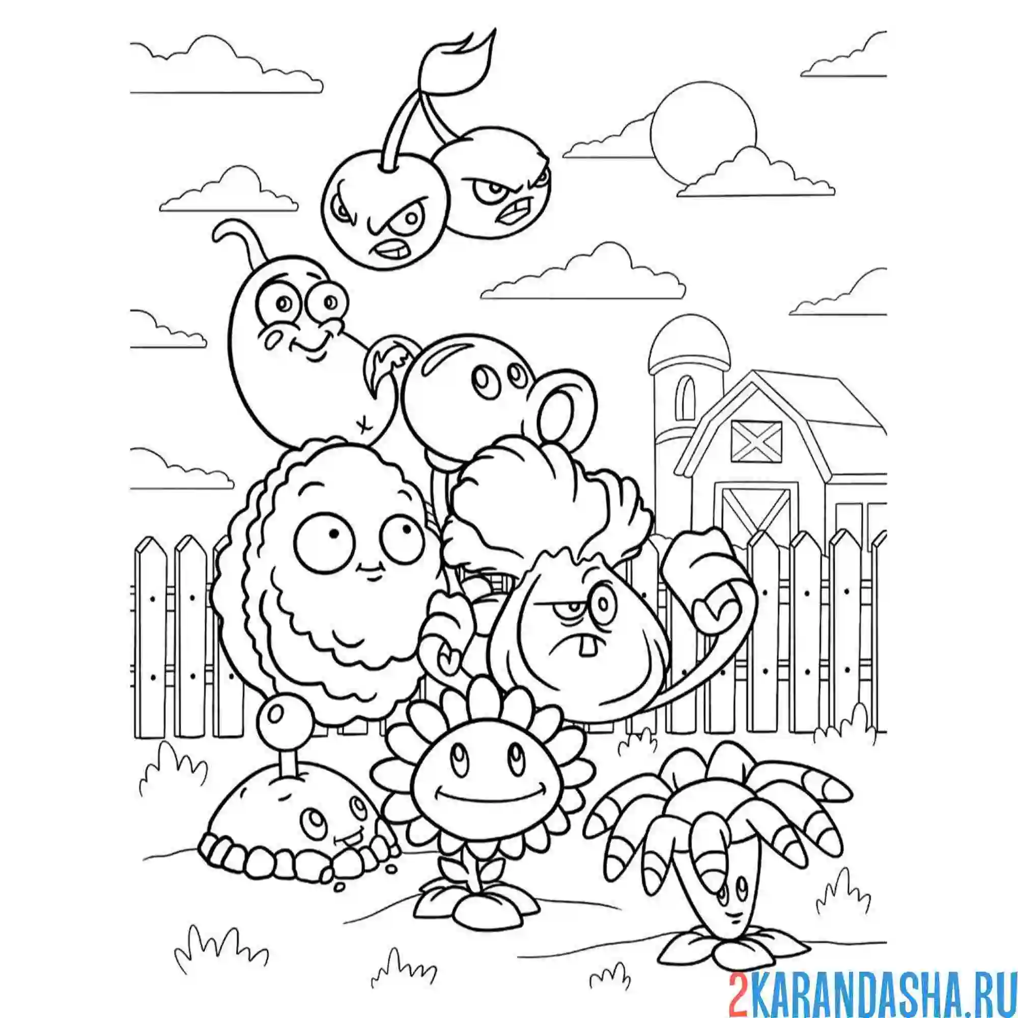 Раскраска зомби против растений 2 фрукты и овощи