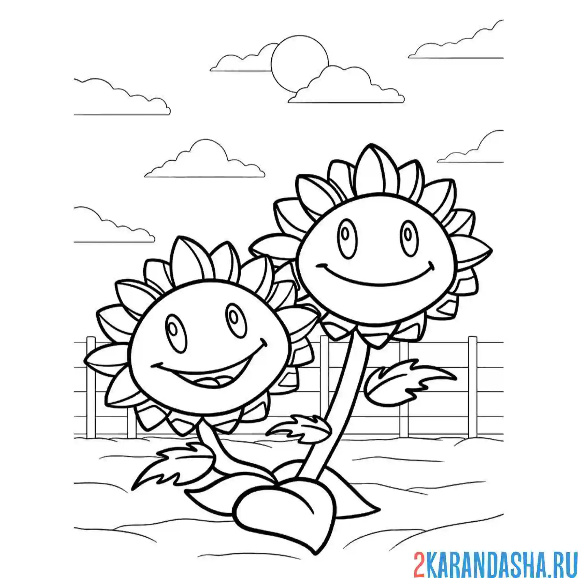 Раскраска зомби против растений подсолнух