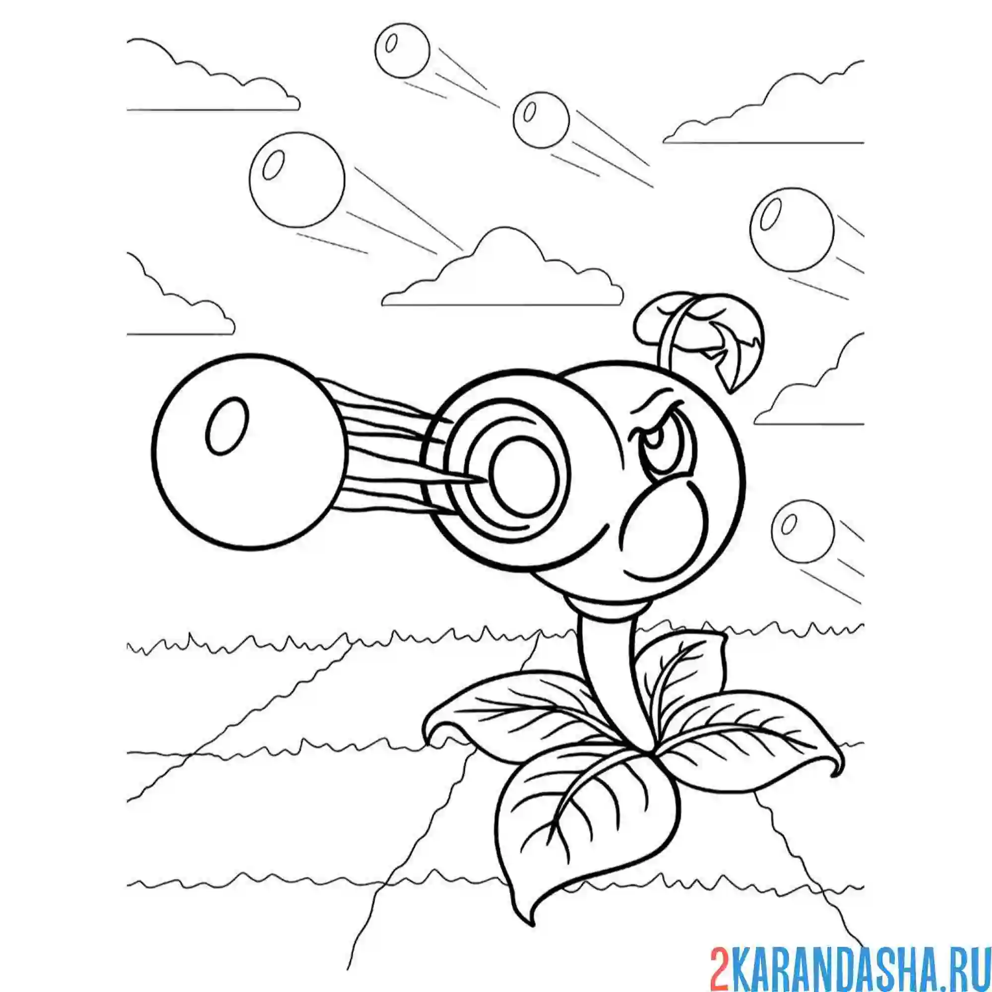 Раскраска зомби против растений горохострел