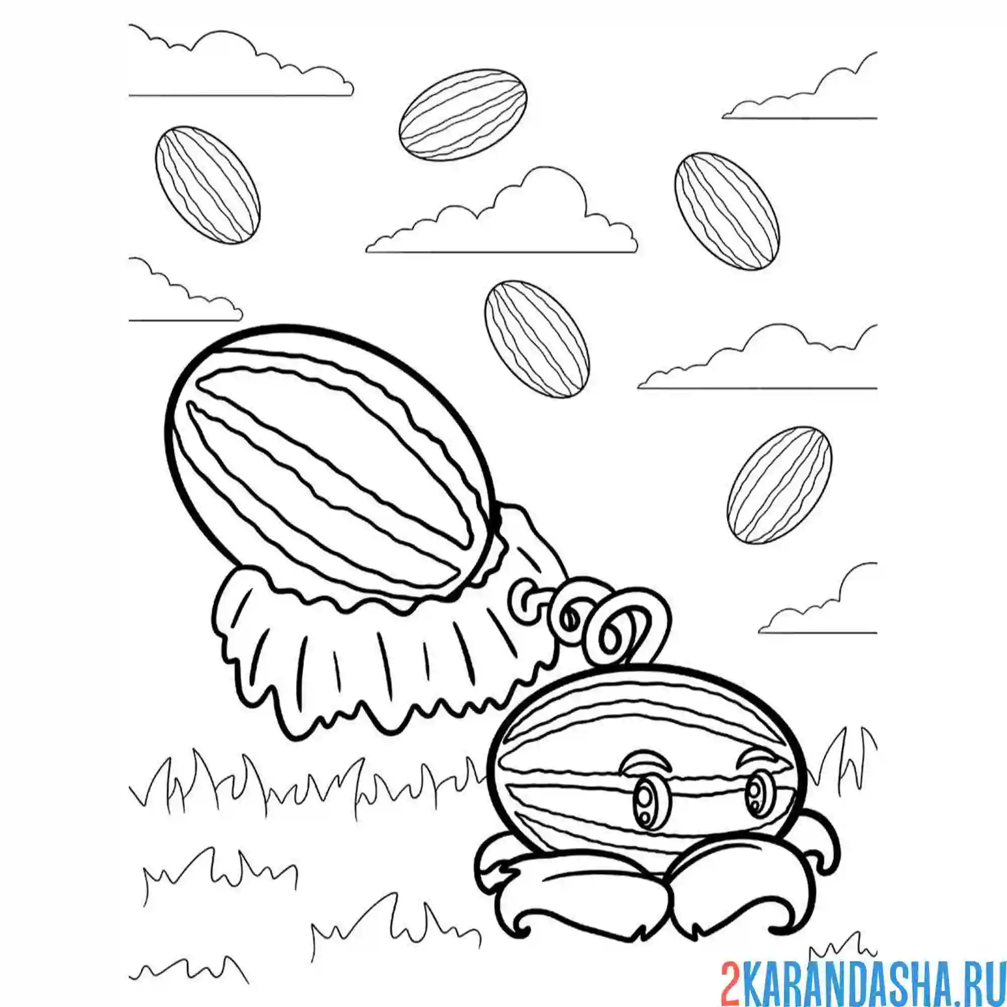 Раскраска зомби против растений арбуз