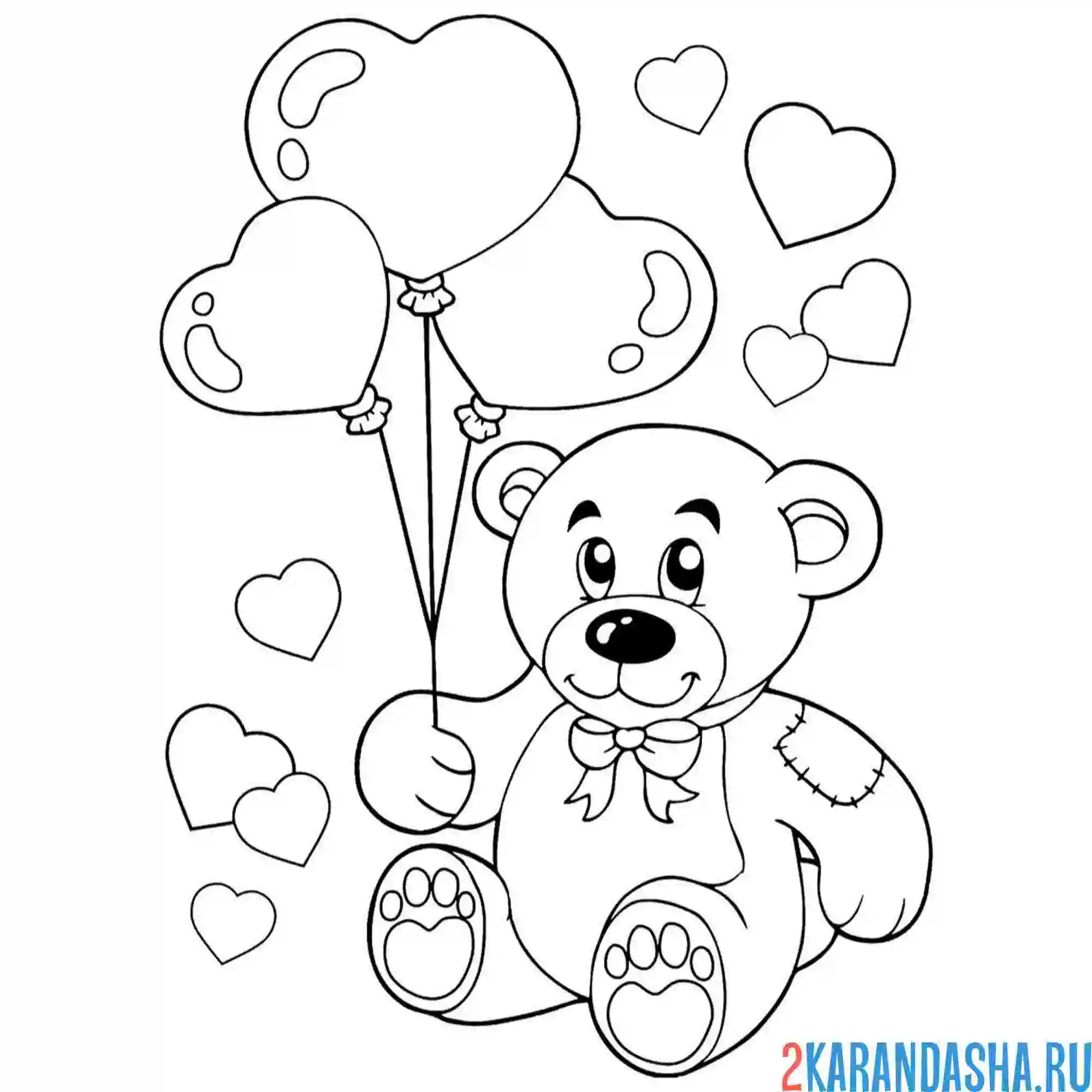 Раскраска мишка с сердчеками шарами