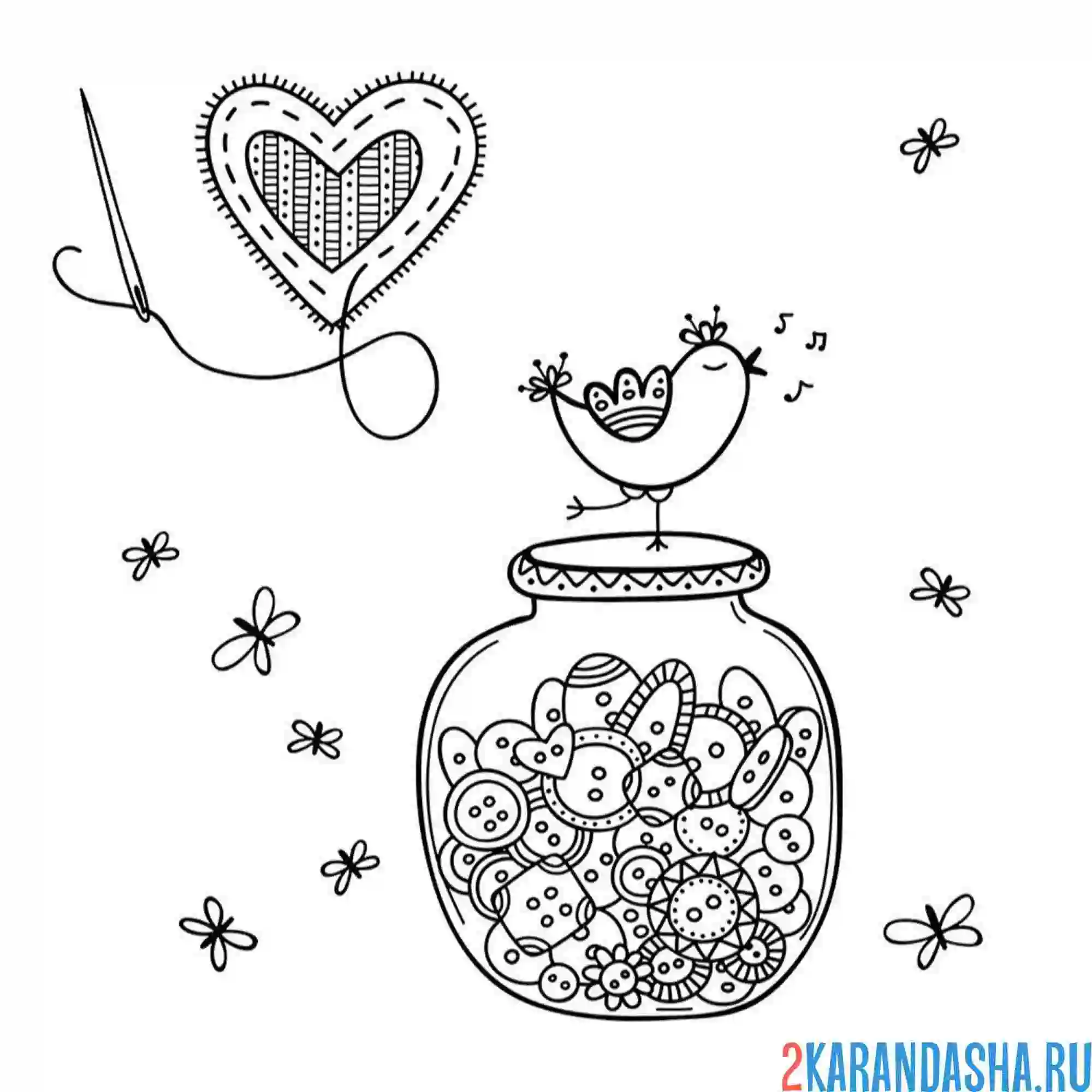 Раскраска птичка на 14 февраля