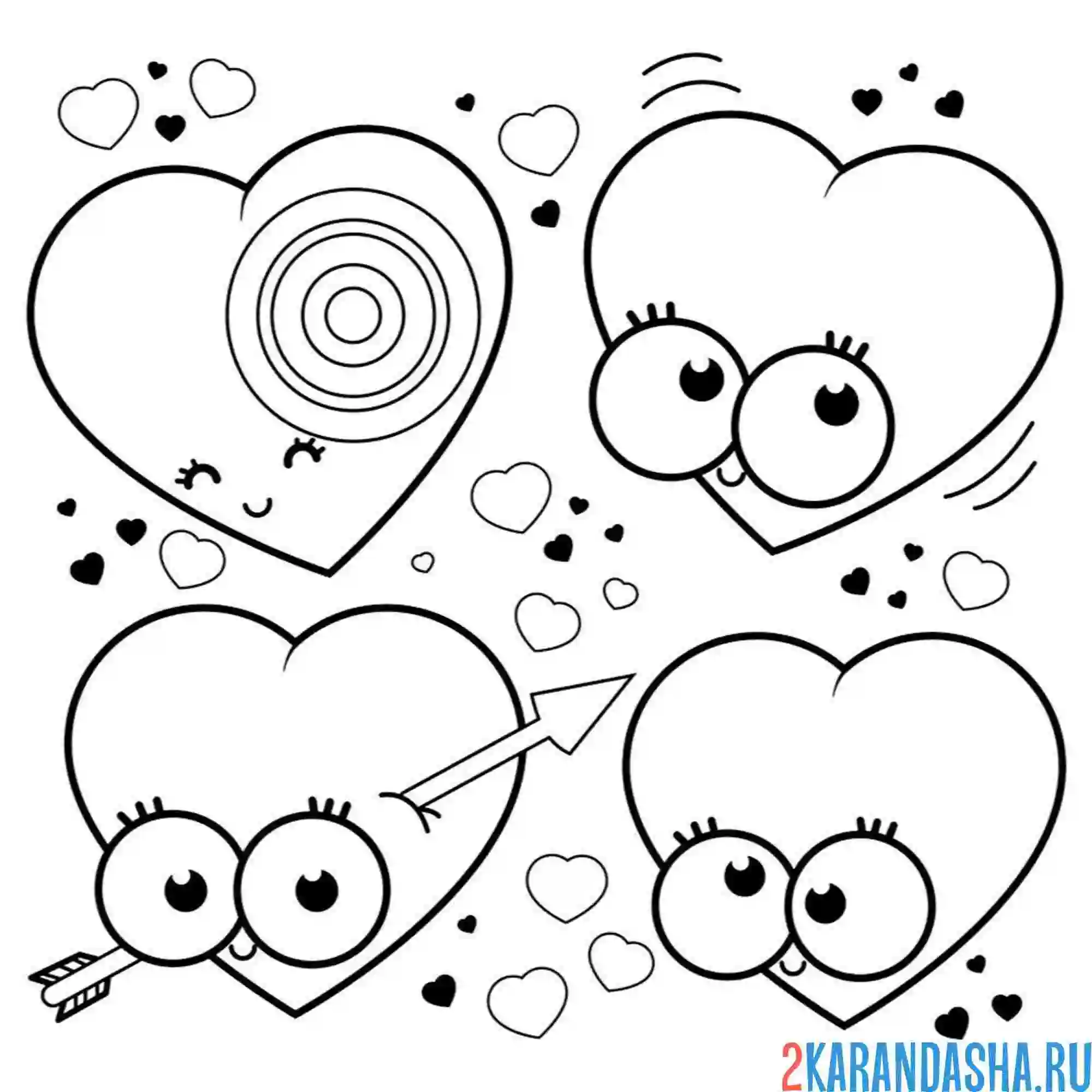 Раскраска разные сердечки на 14 февраля
