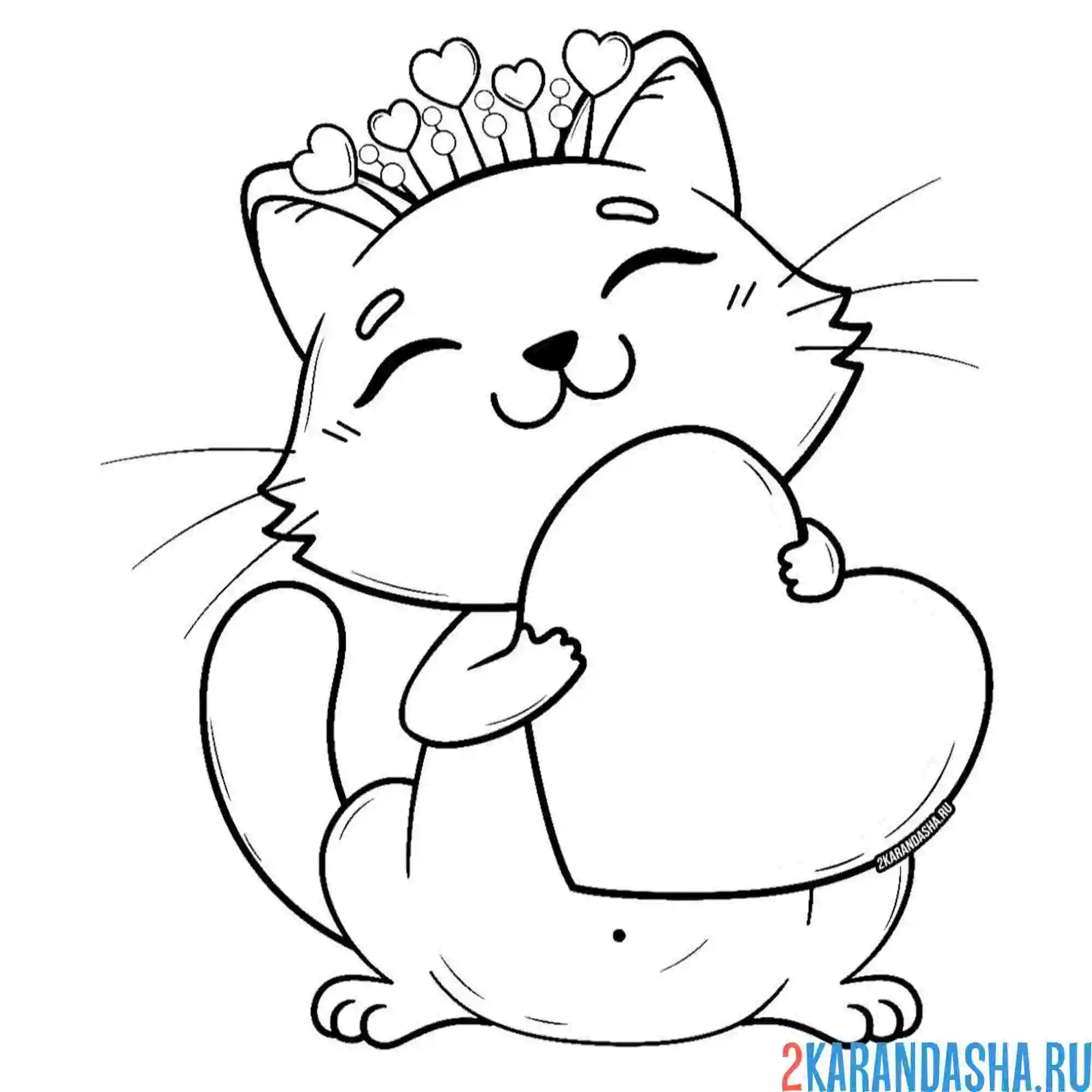Раскраска котик милый 14 февраля