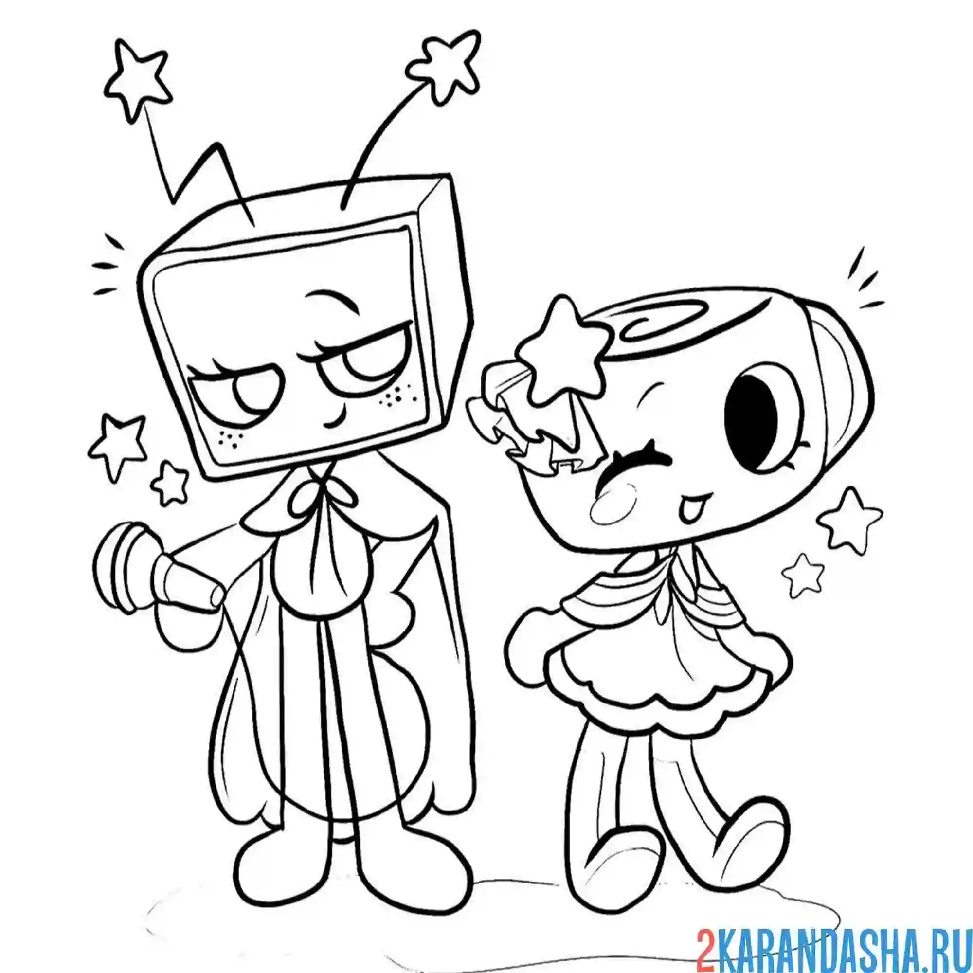 Раскраска два персонажа мир денди