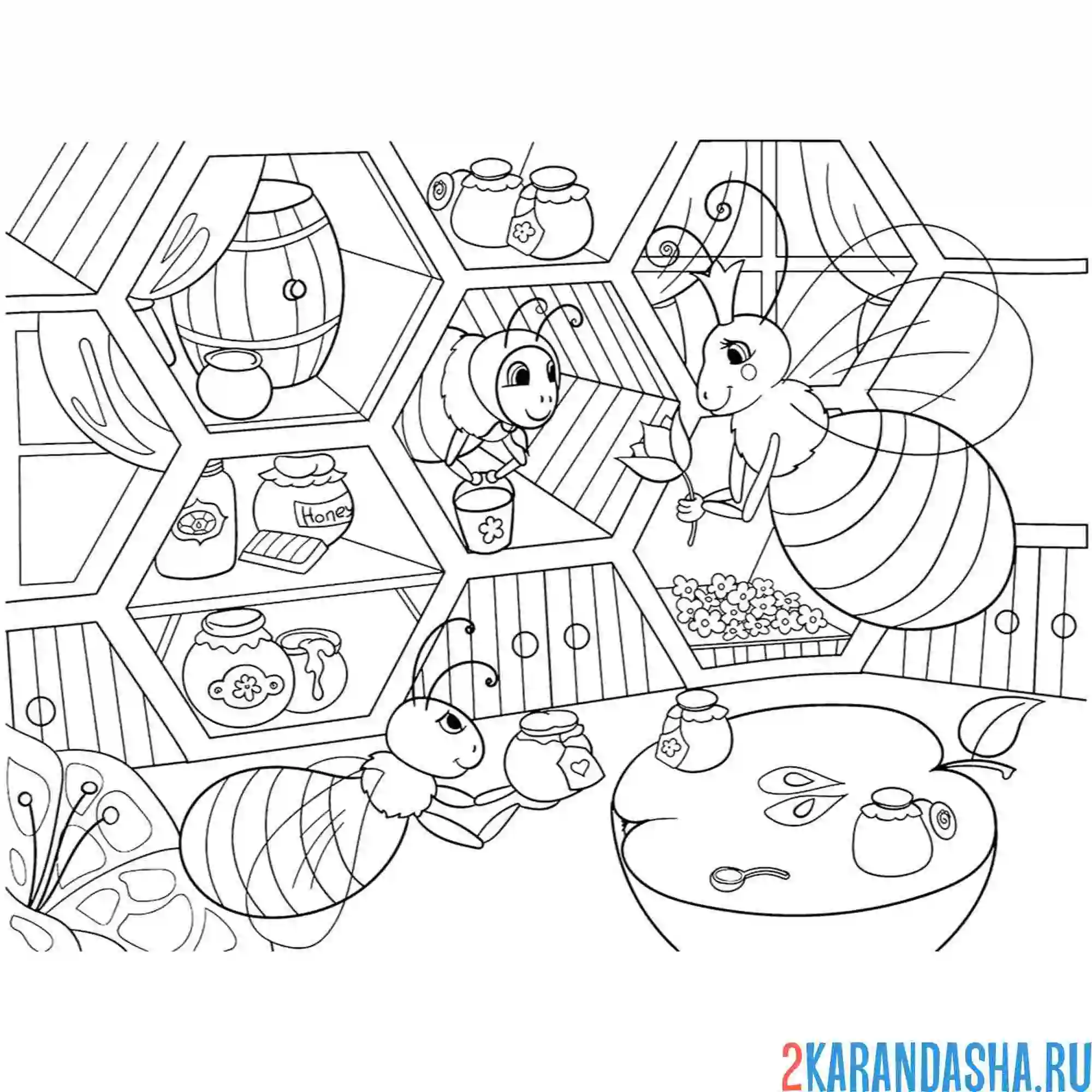 Раскраска пчелы и улей