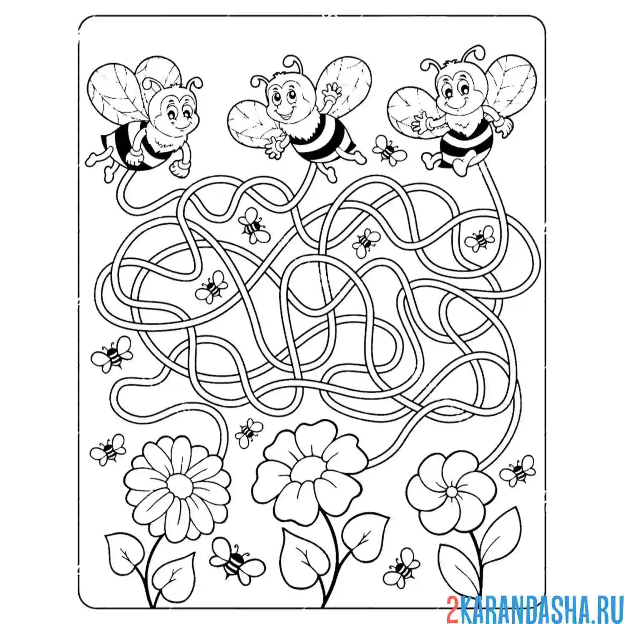 Раскраска лабиринт и пчелы