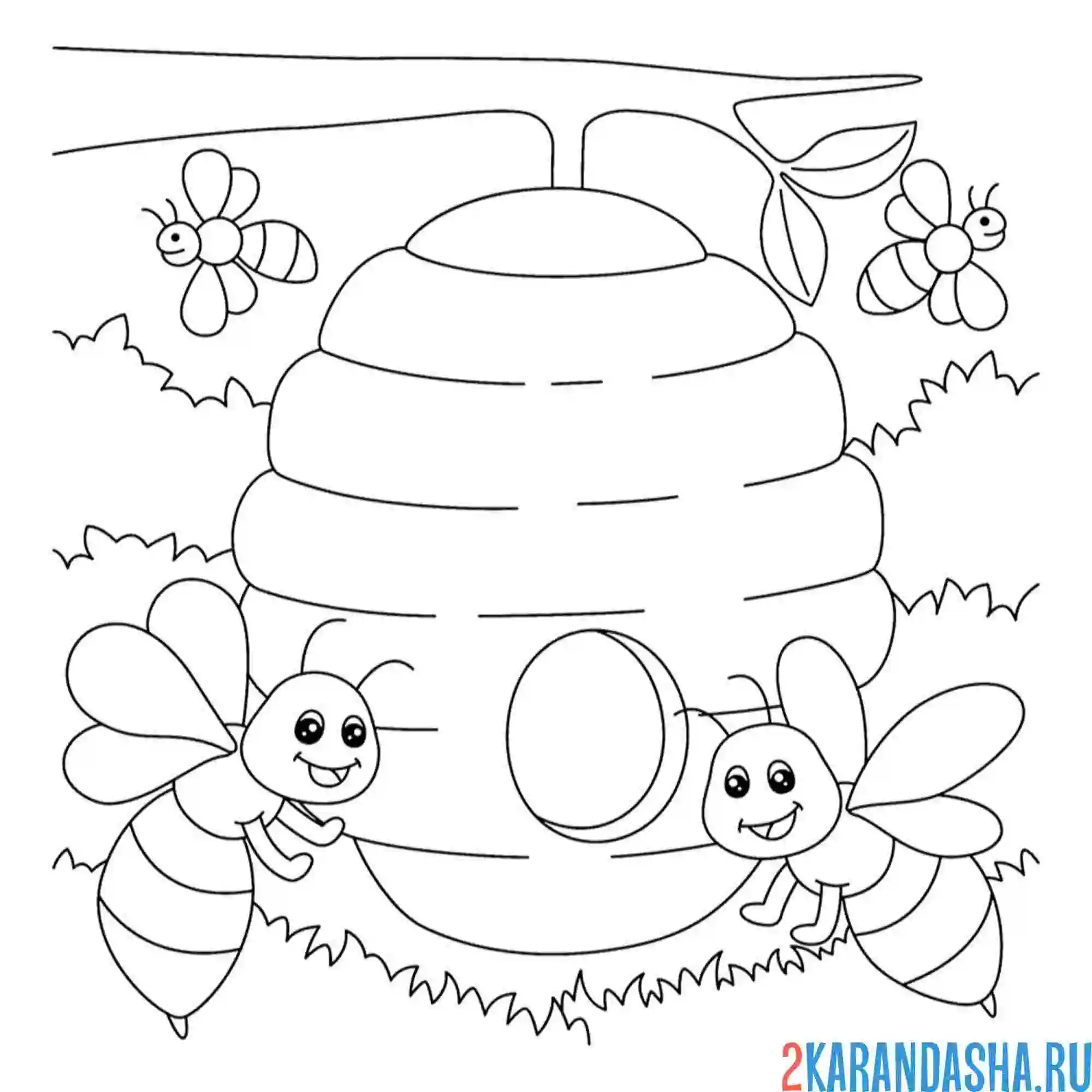 Раскраска две пчелы и улей