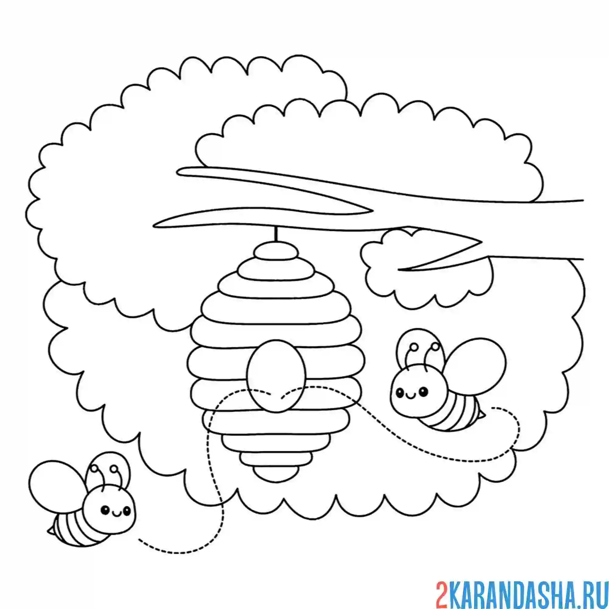 Раскраска дерево и пчелы