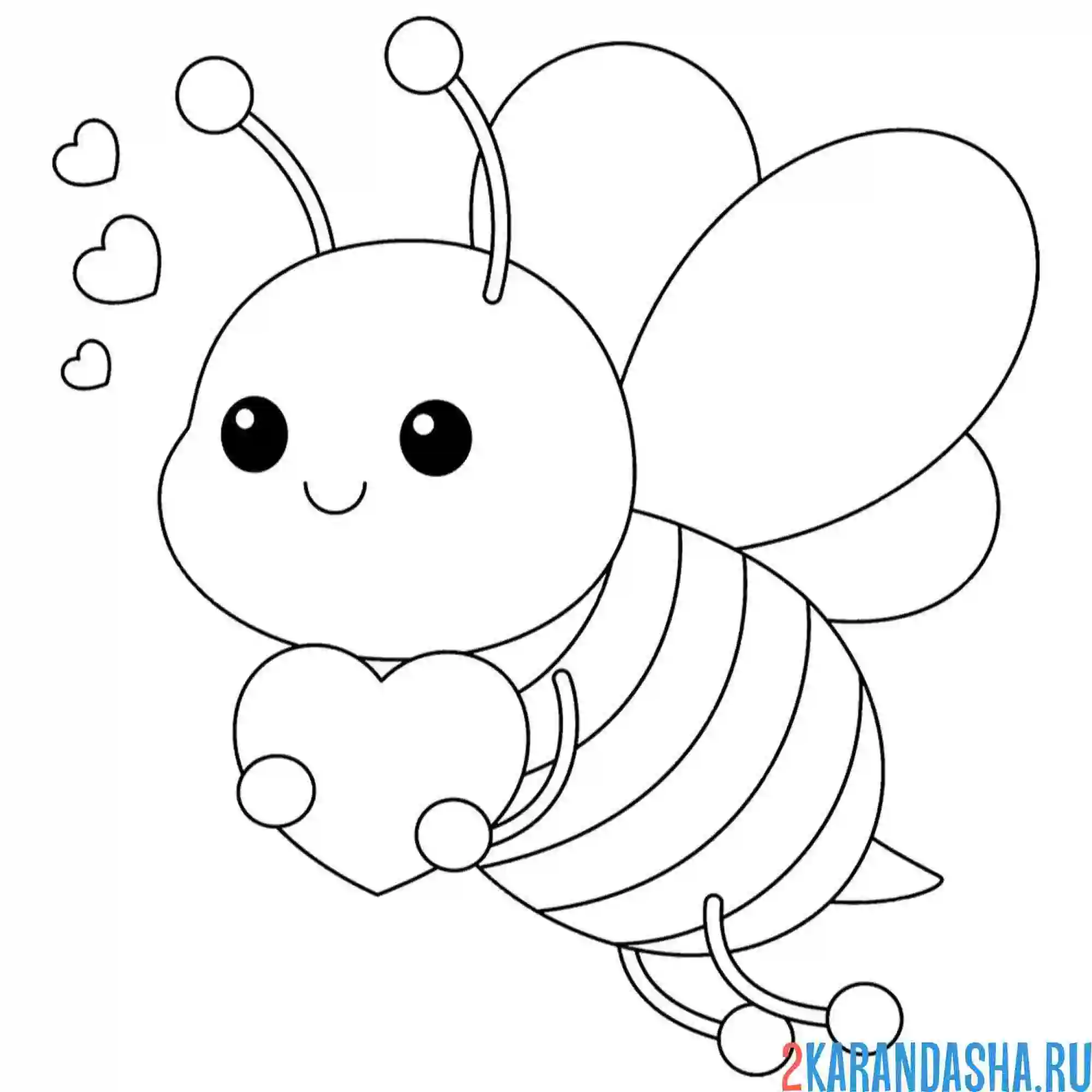 Раскраска пчела с сердечком