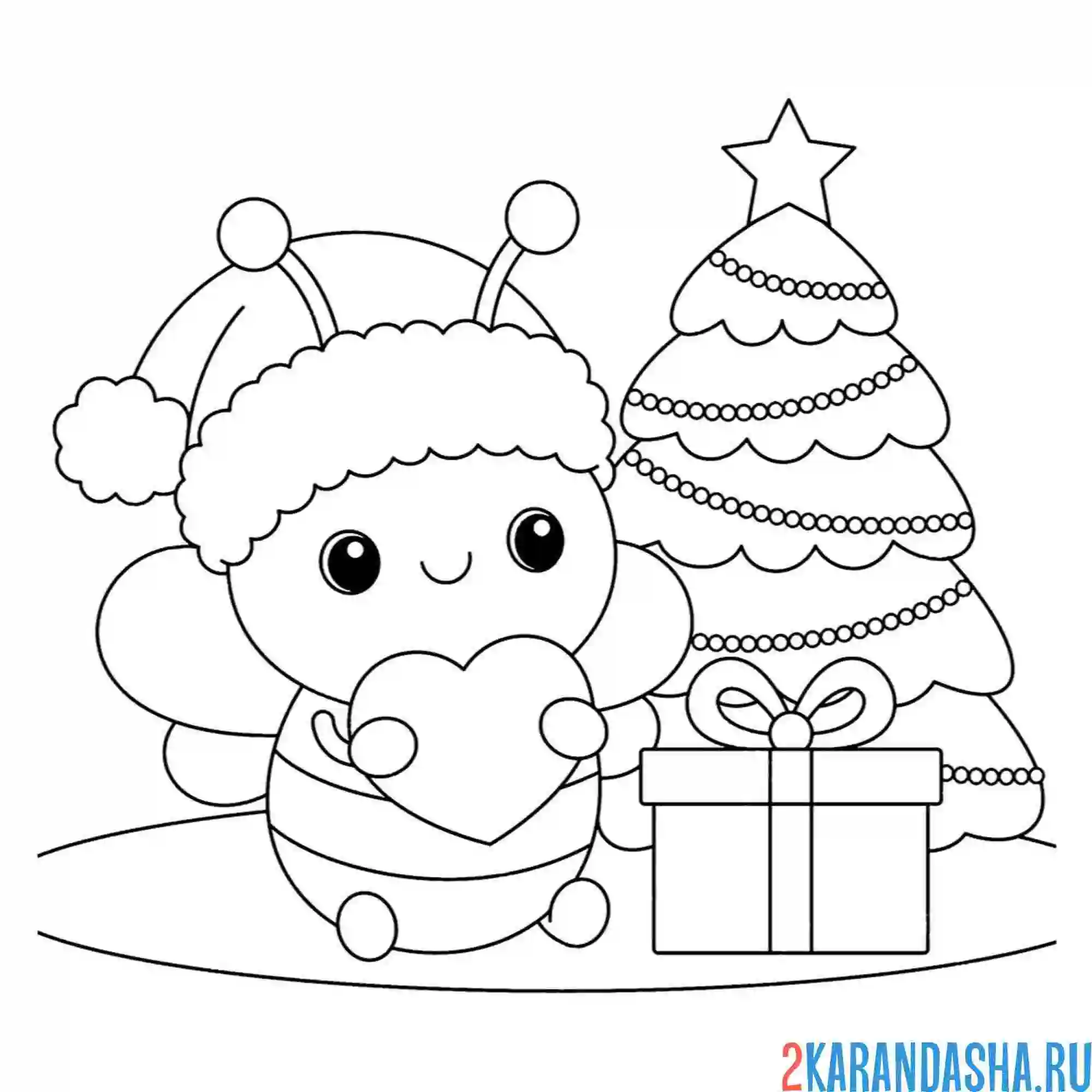 Раскраска новогодняя пчела