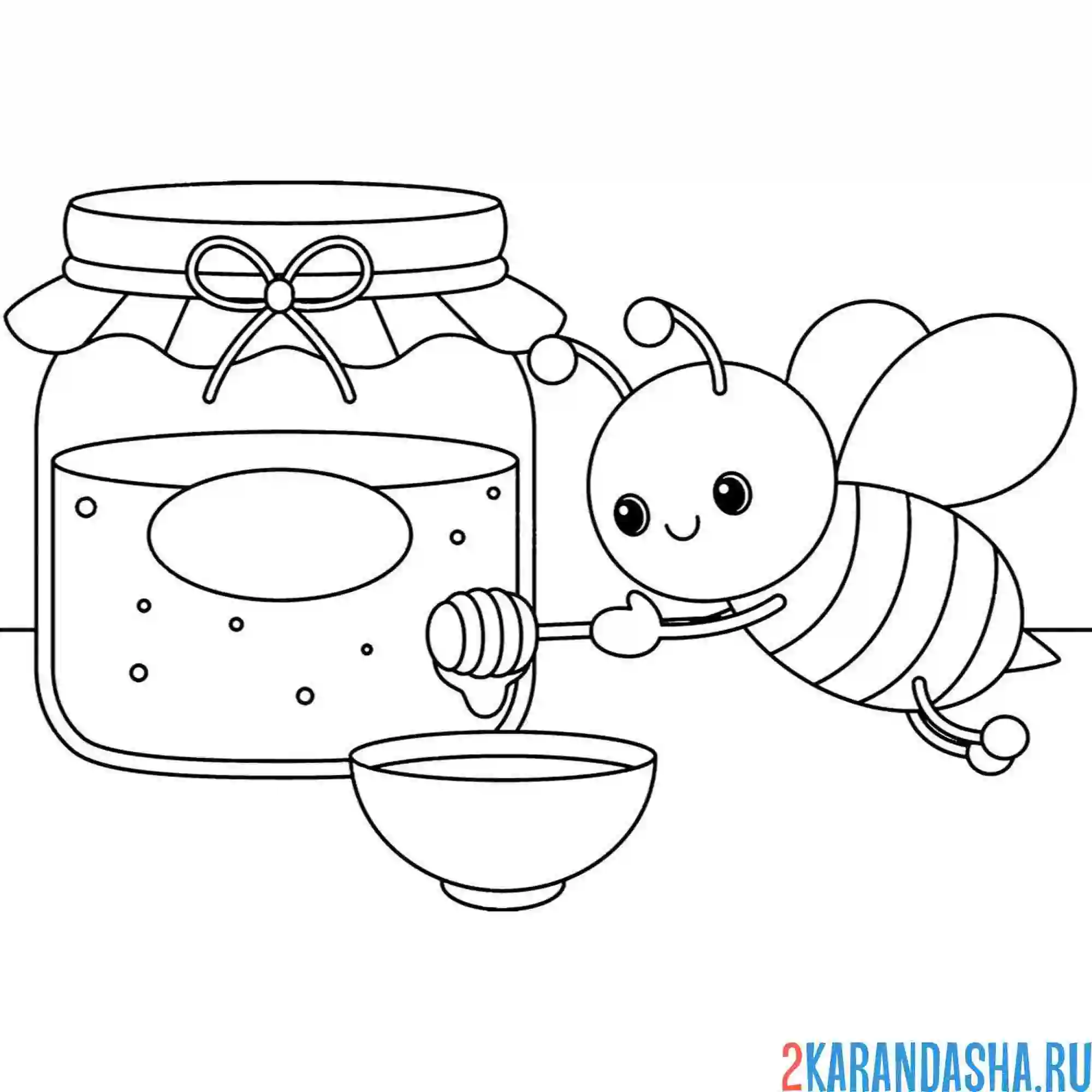 Раскраска мед и варенье пчела