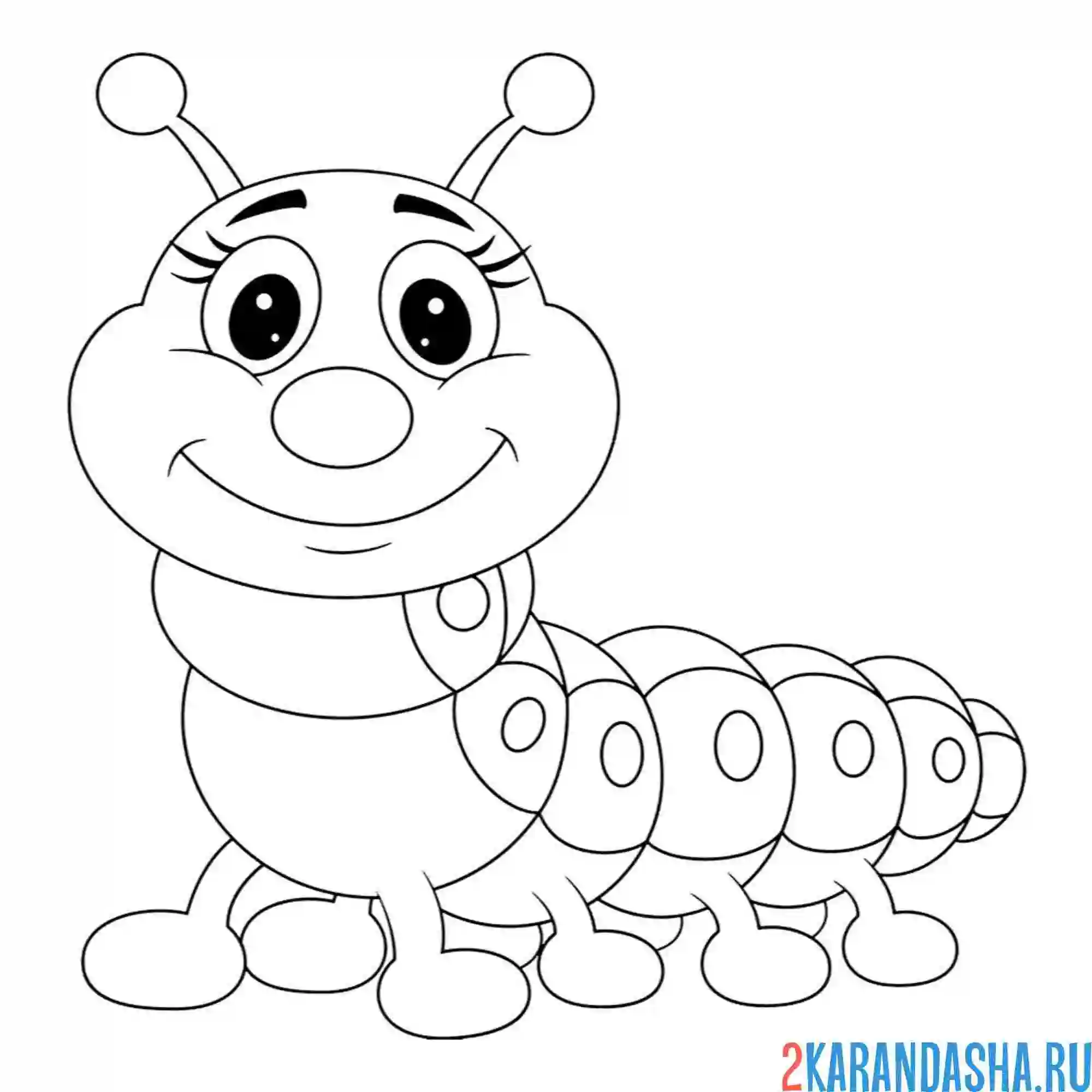 Раскраска милая гусеница с ресничками