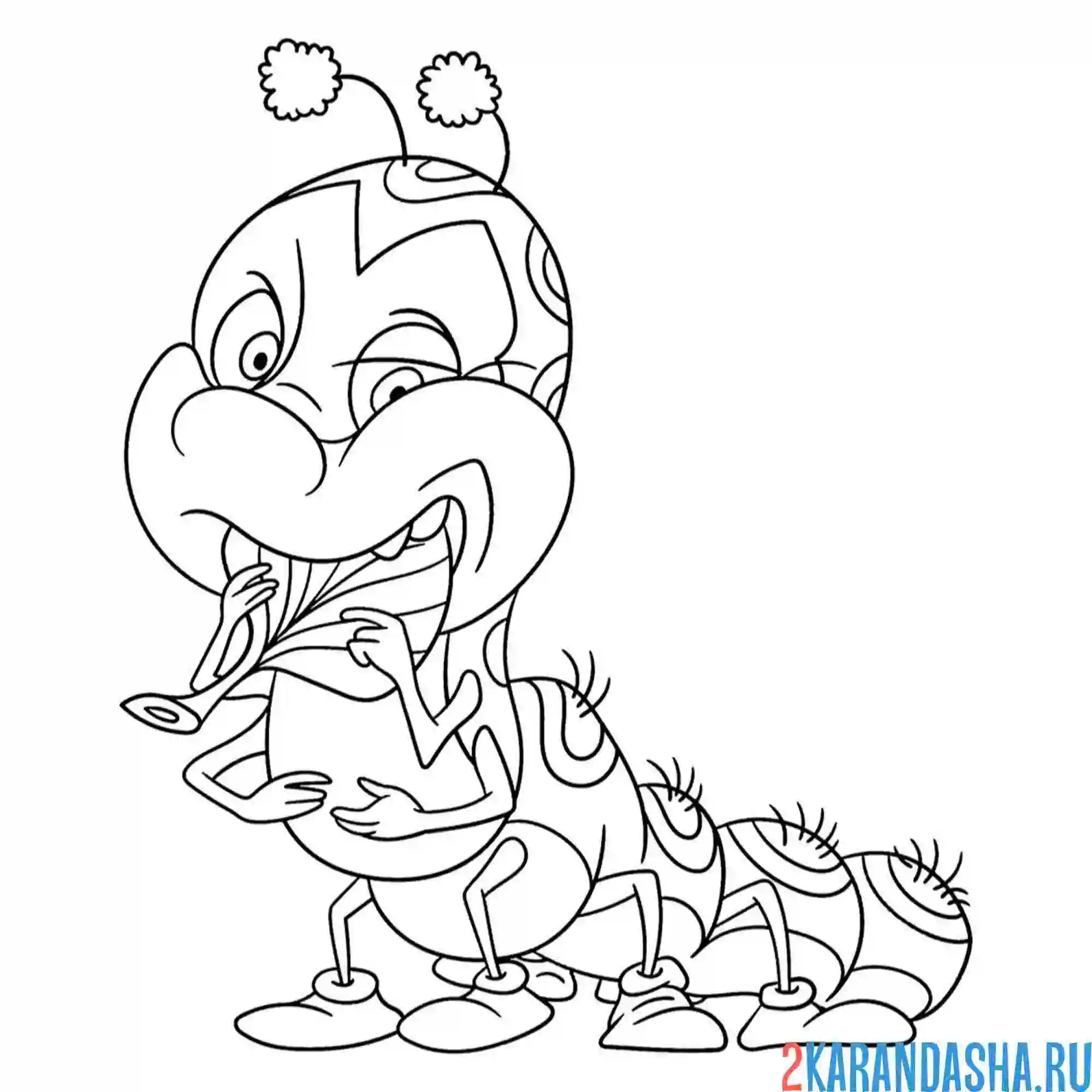 Раскраска гусеница ест листок