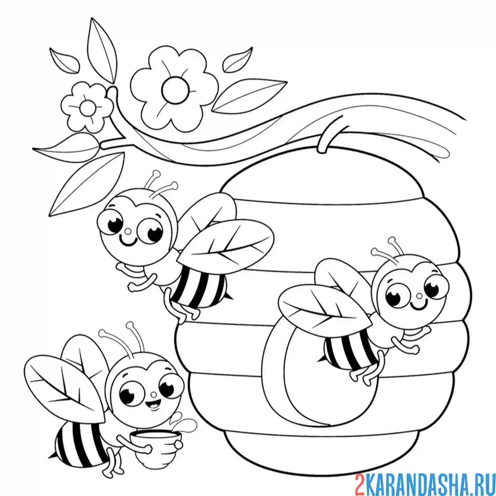 Раскраска улей с пчелами насекомые