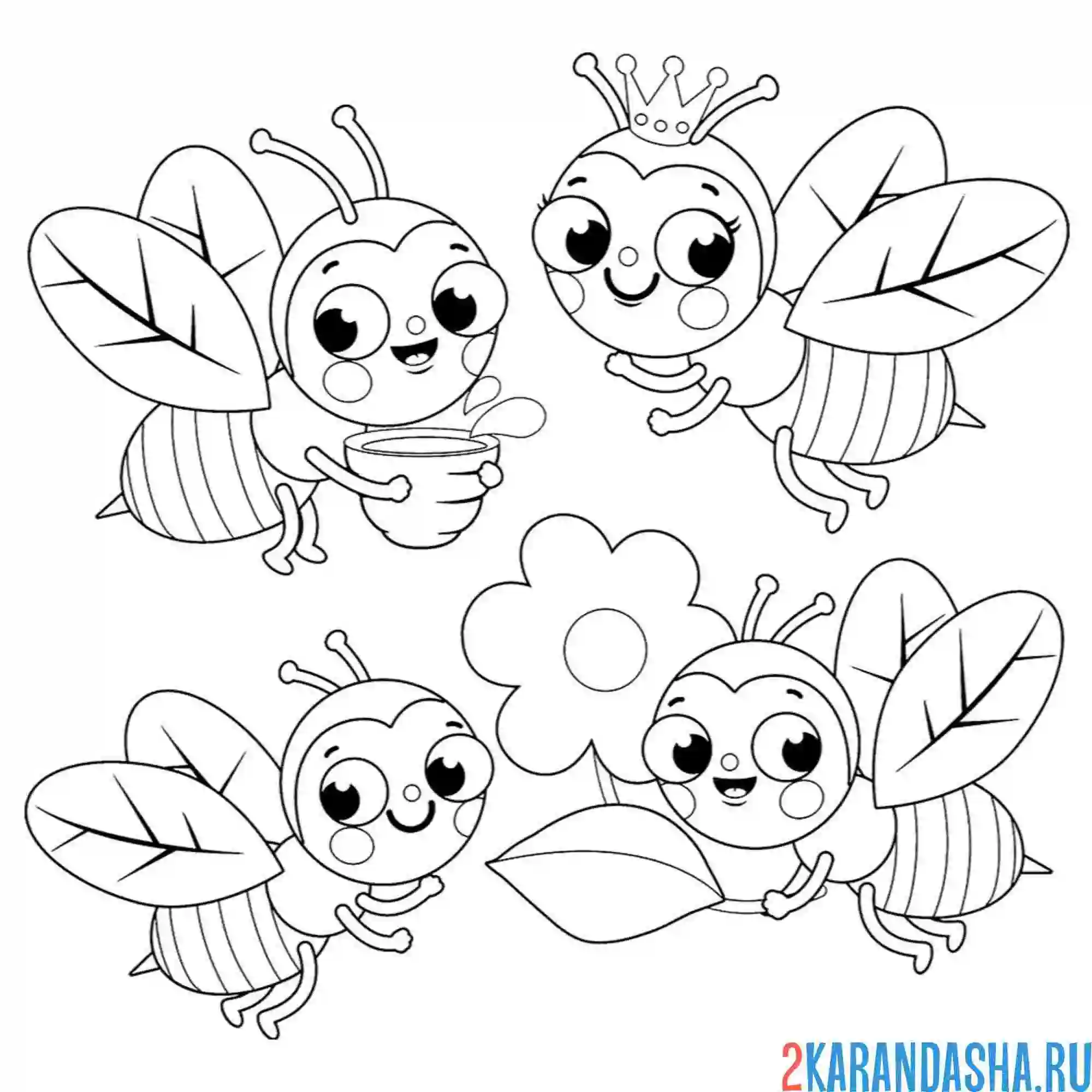 Раскраска насекомые пчелы заняты