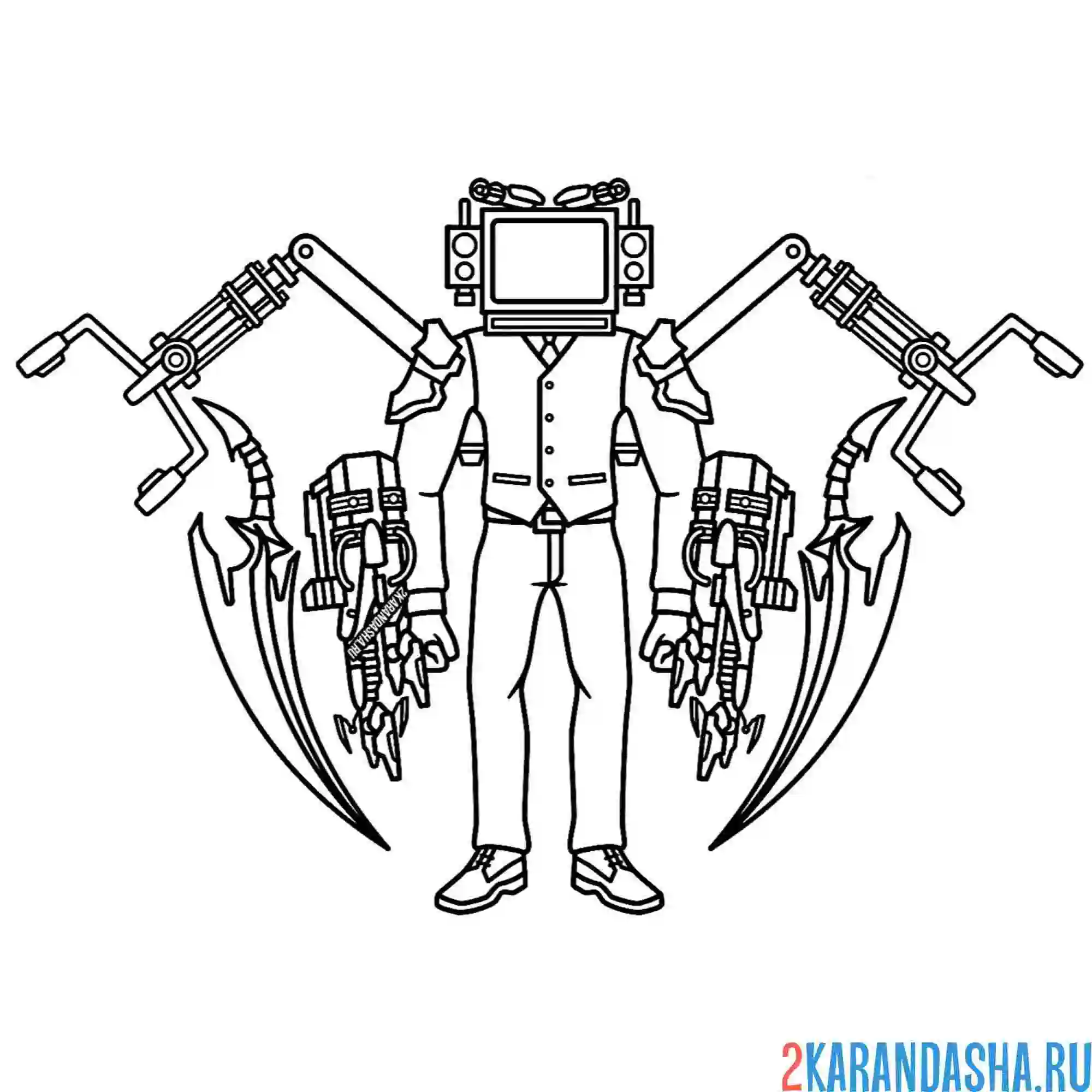 Раскраска новый энергичный тв-мен с астро скибиди