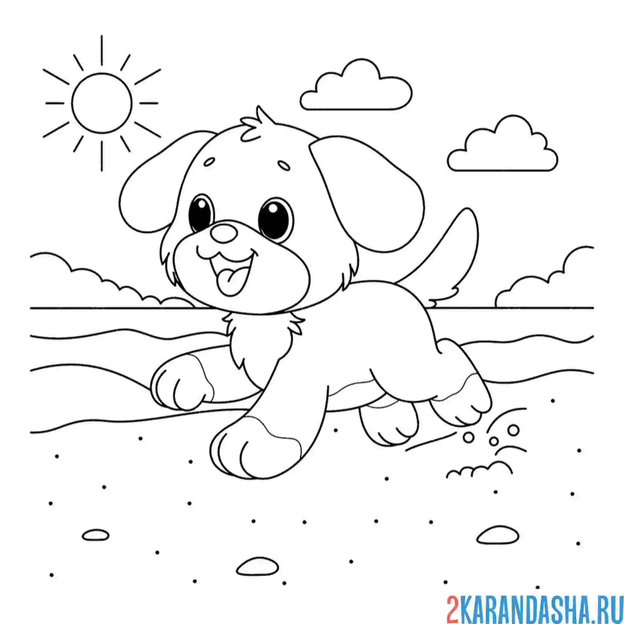 Раскраска собачка счастливая лето