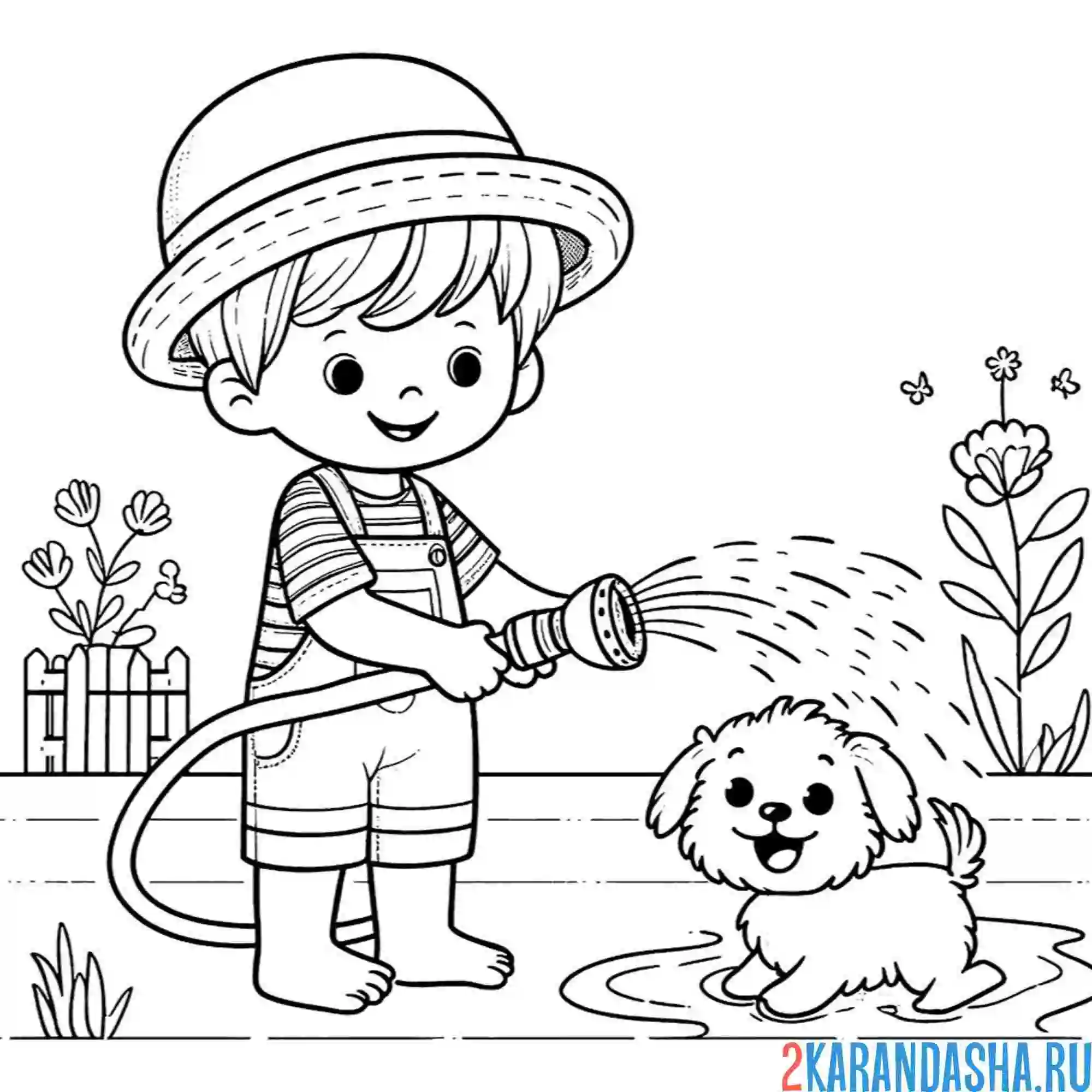 Раскраска поливает газон лето