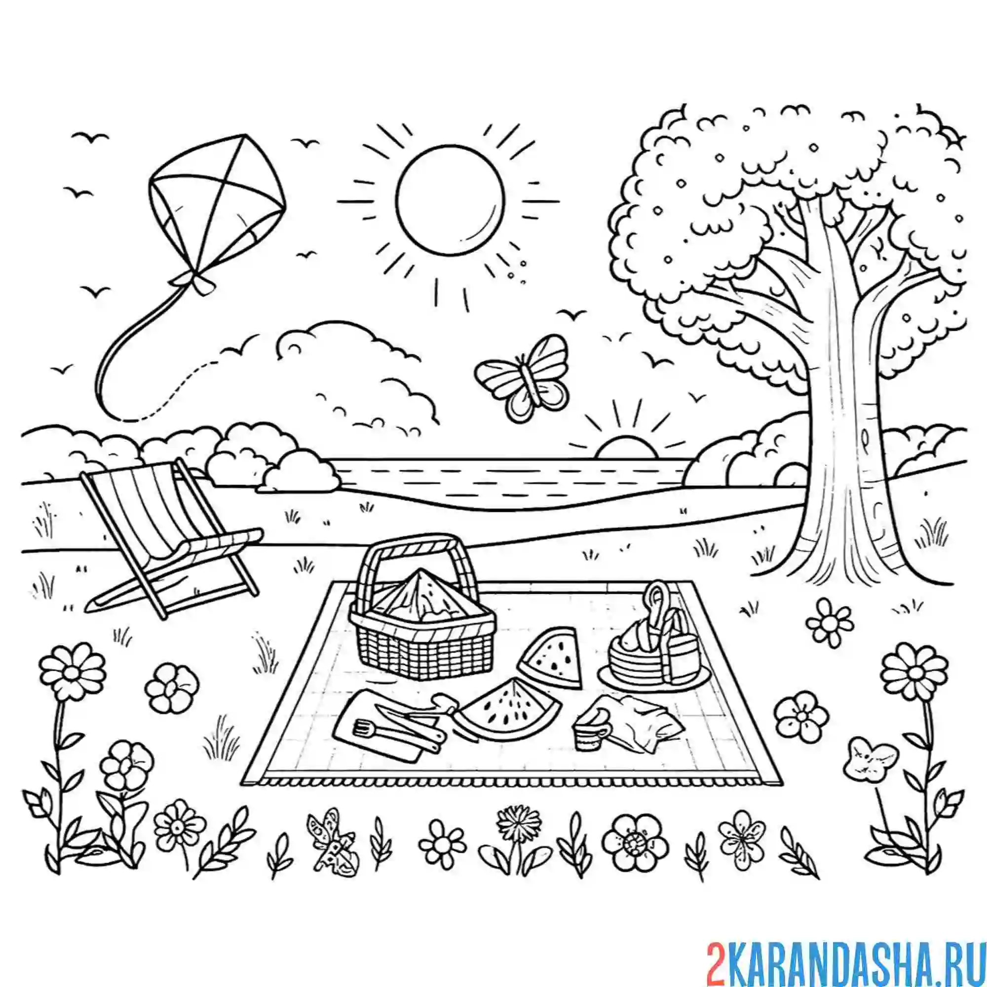 Раскраска пикник на природе лето