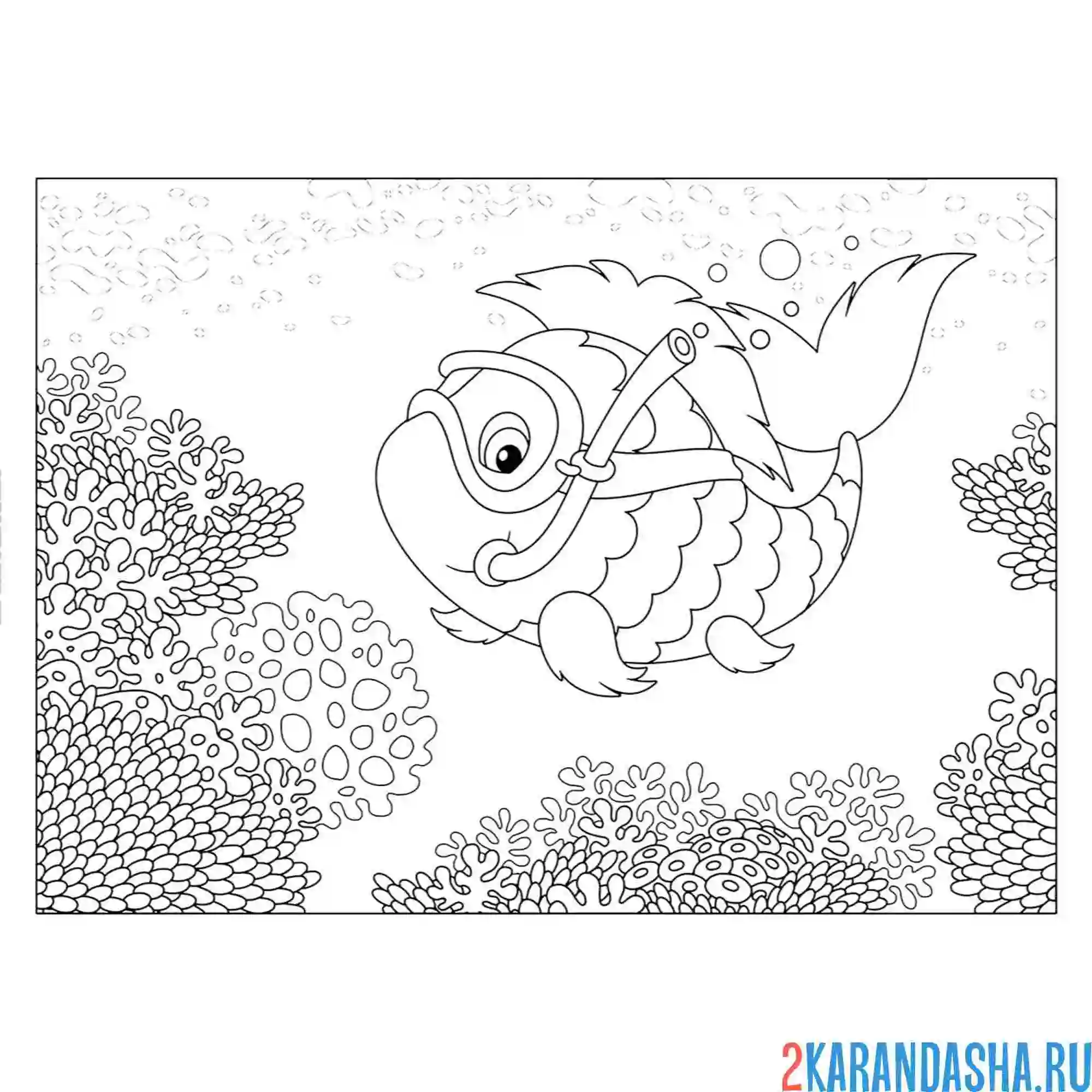 Раскраска рыбка под водой в море лето