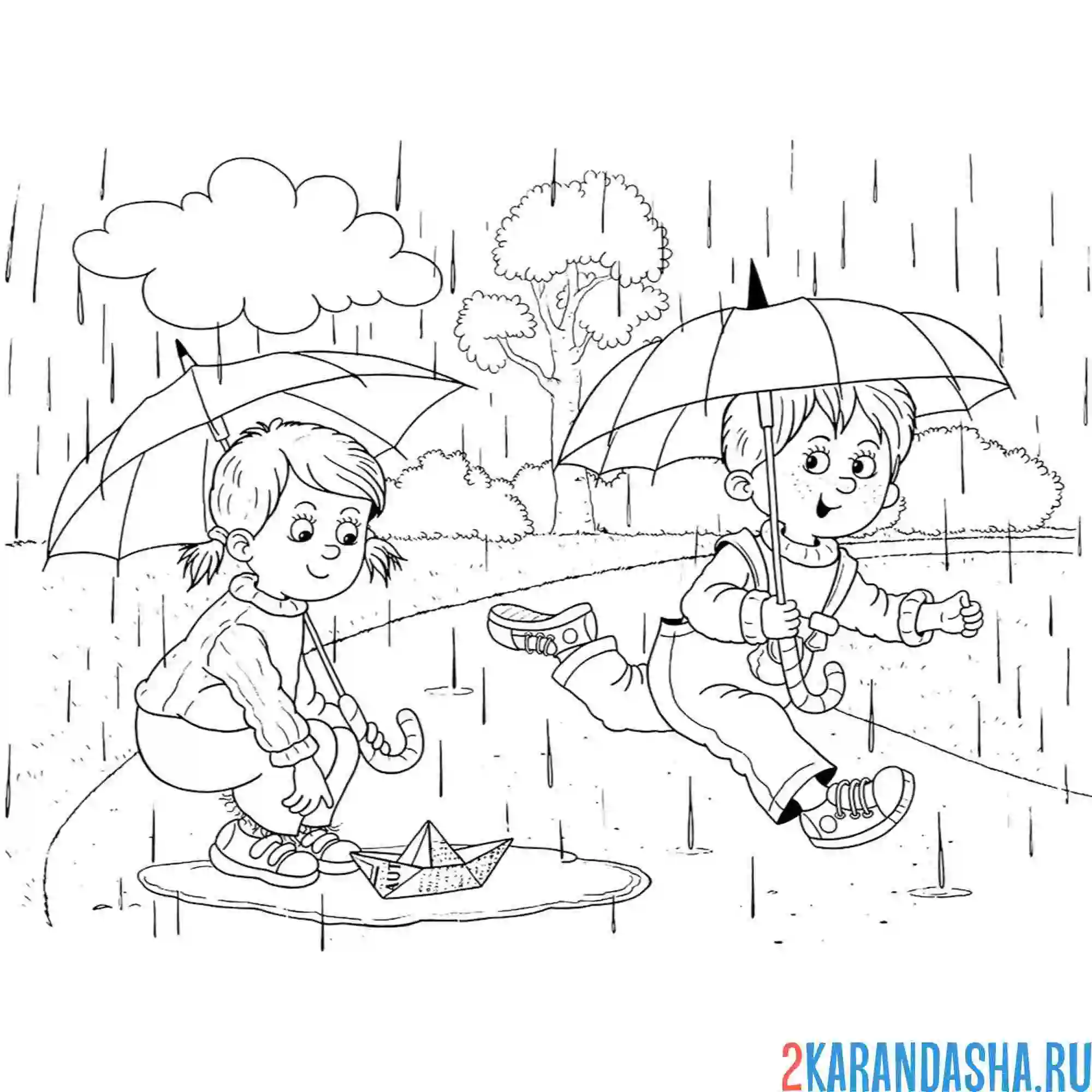 Раскраска осень дождливая времена года