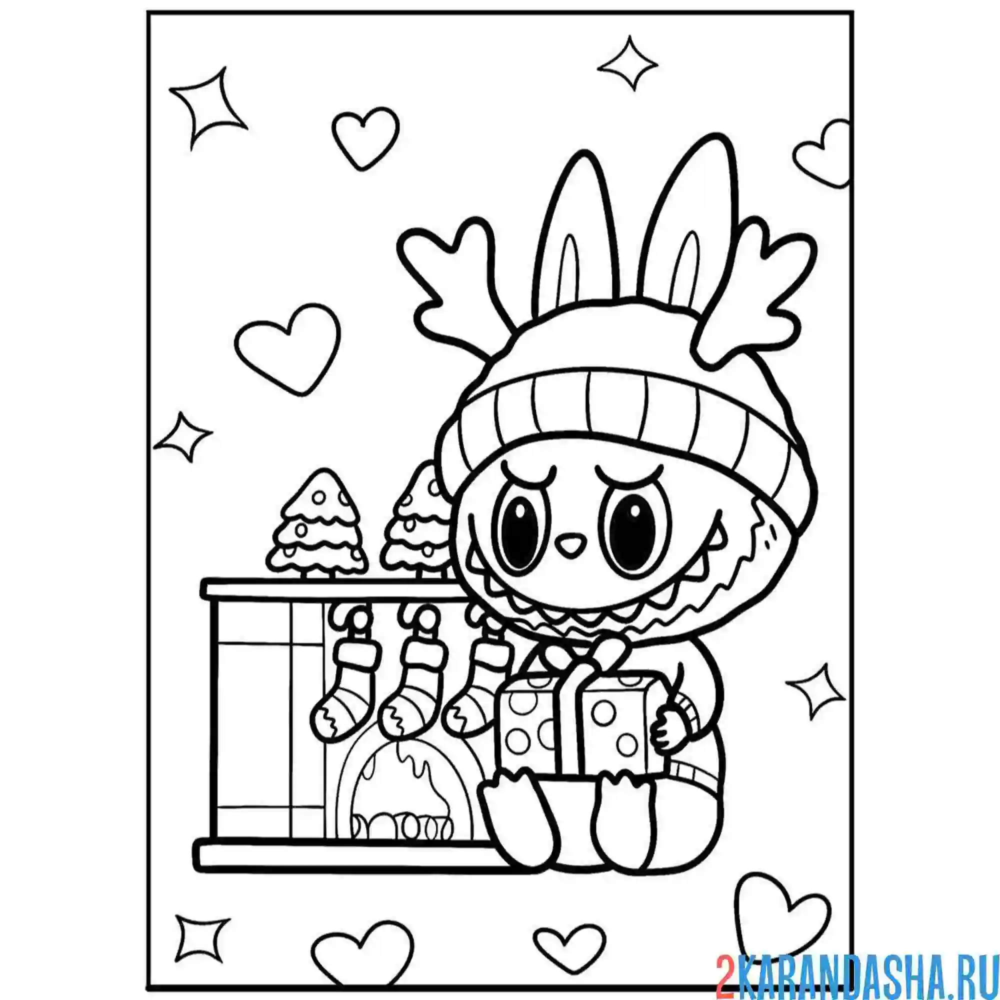 Раскраска лабубу на новый год