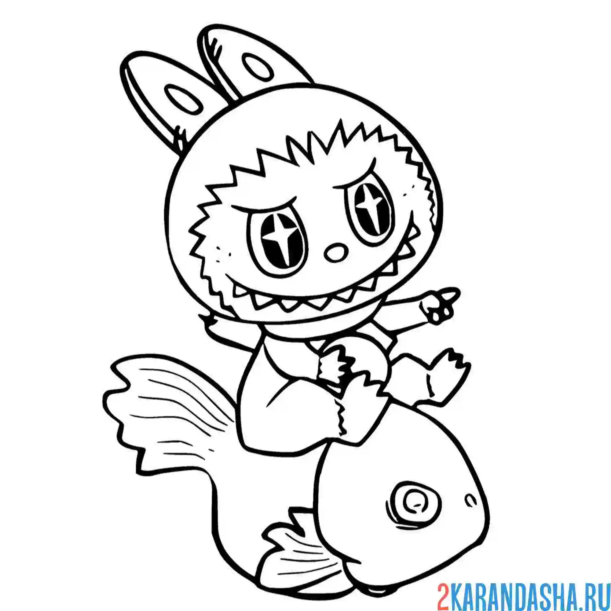 Раскраска лабубу на рыбке