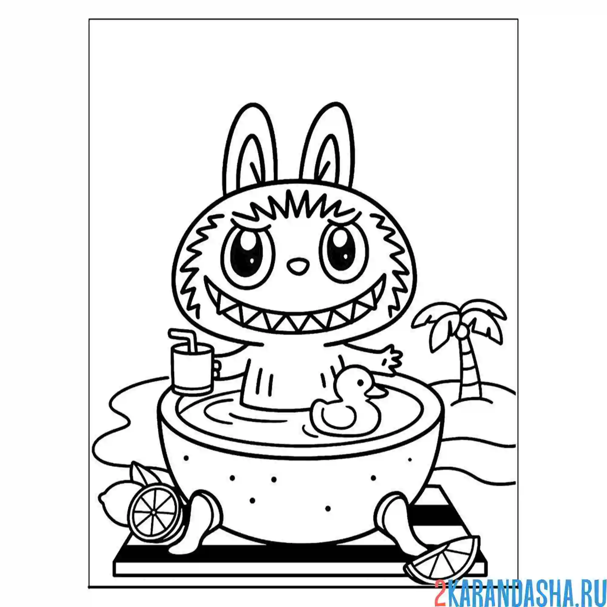 Раскраска лабубу в ванне