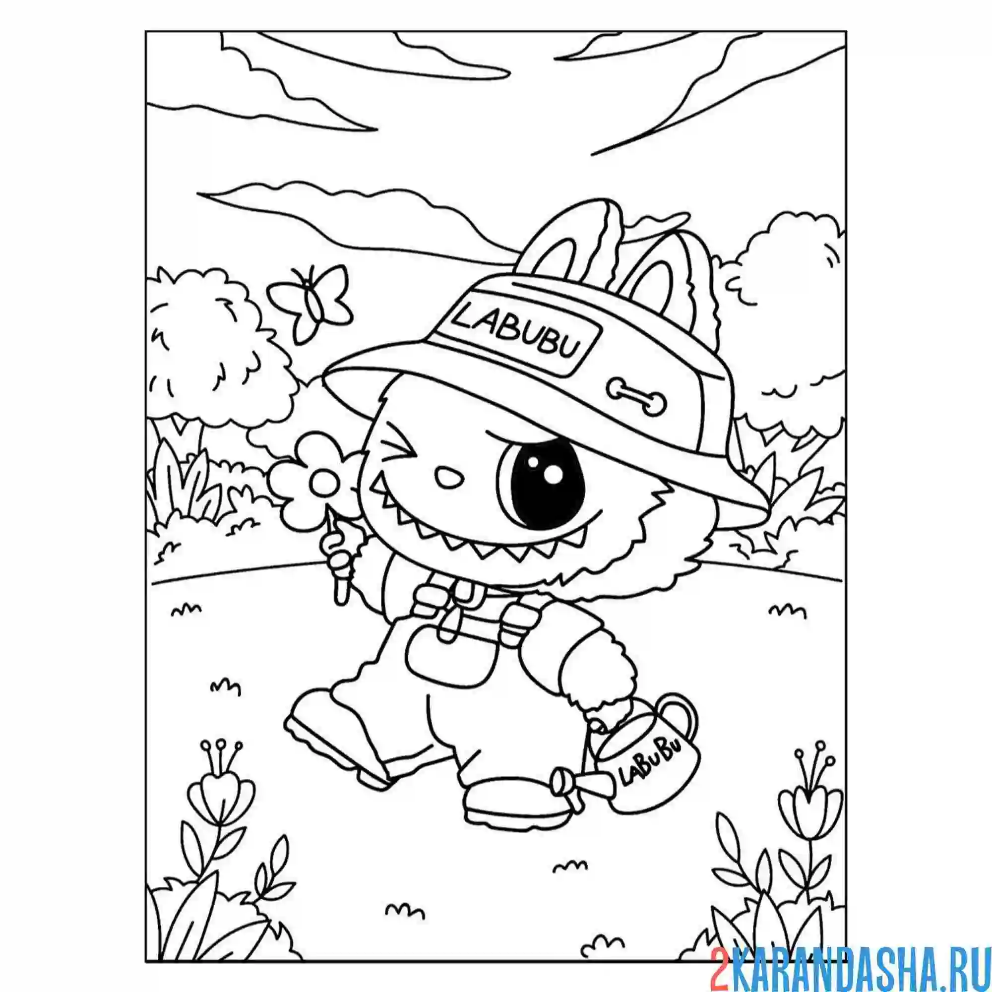 Раскраска лабубу на прогулке