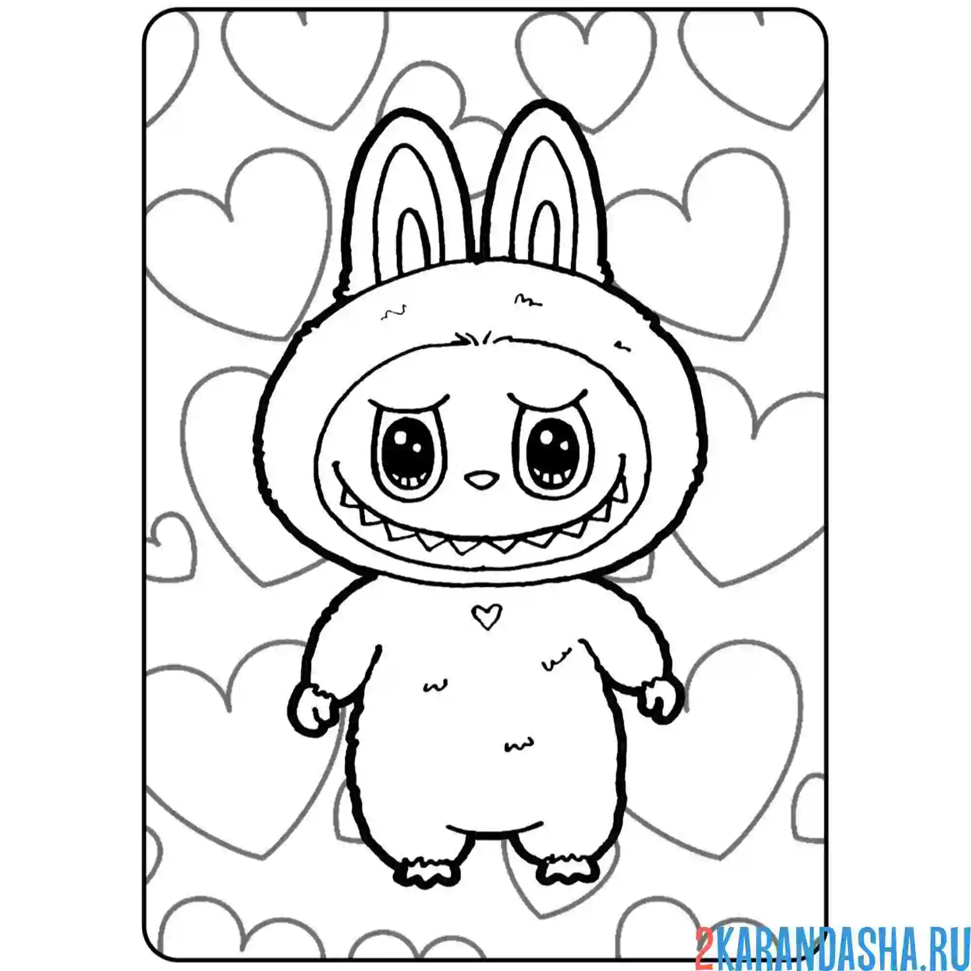 Раскраска лабубу и сердечки
