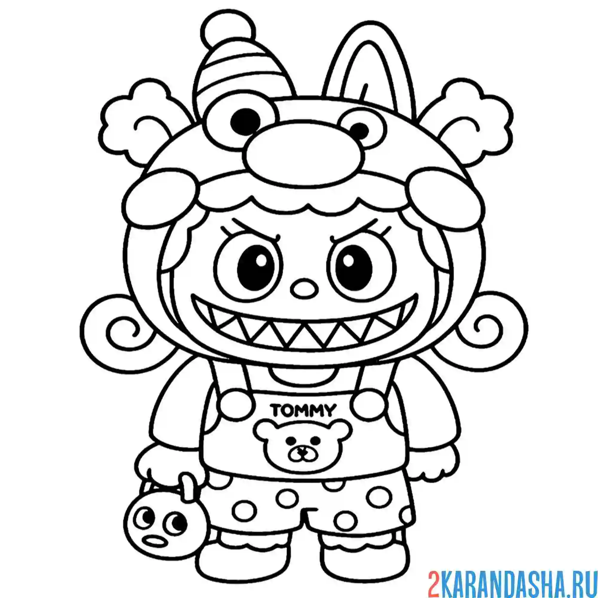 Раскраска лабубу клоун