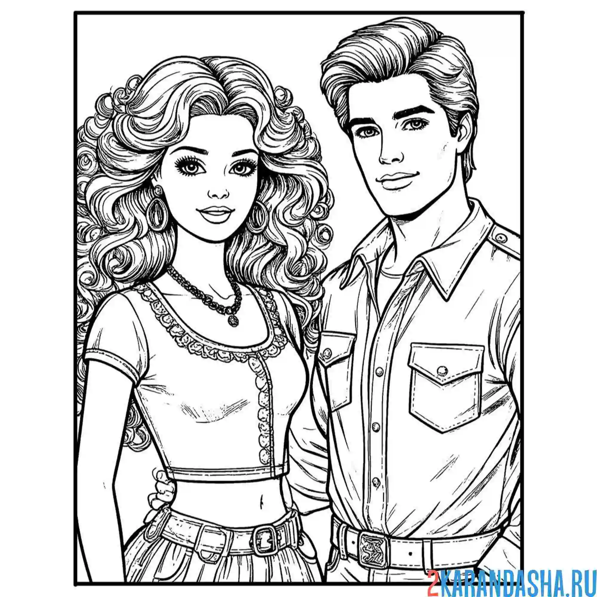 Раскраска пара барби и кен